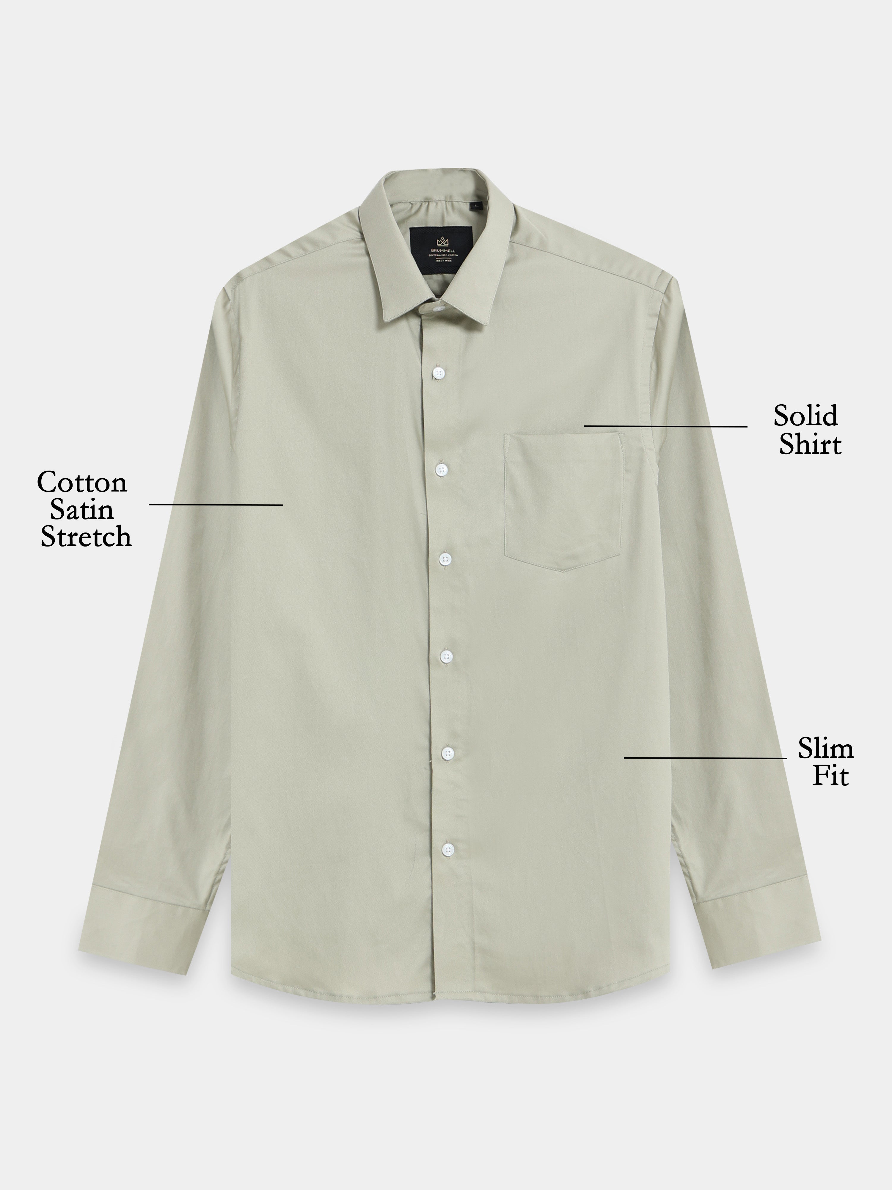 Muted Olive Cotton Satin Stretch Solid Shirt