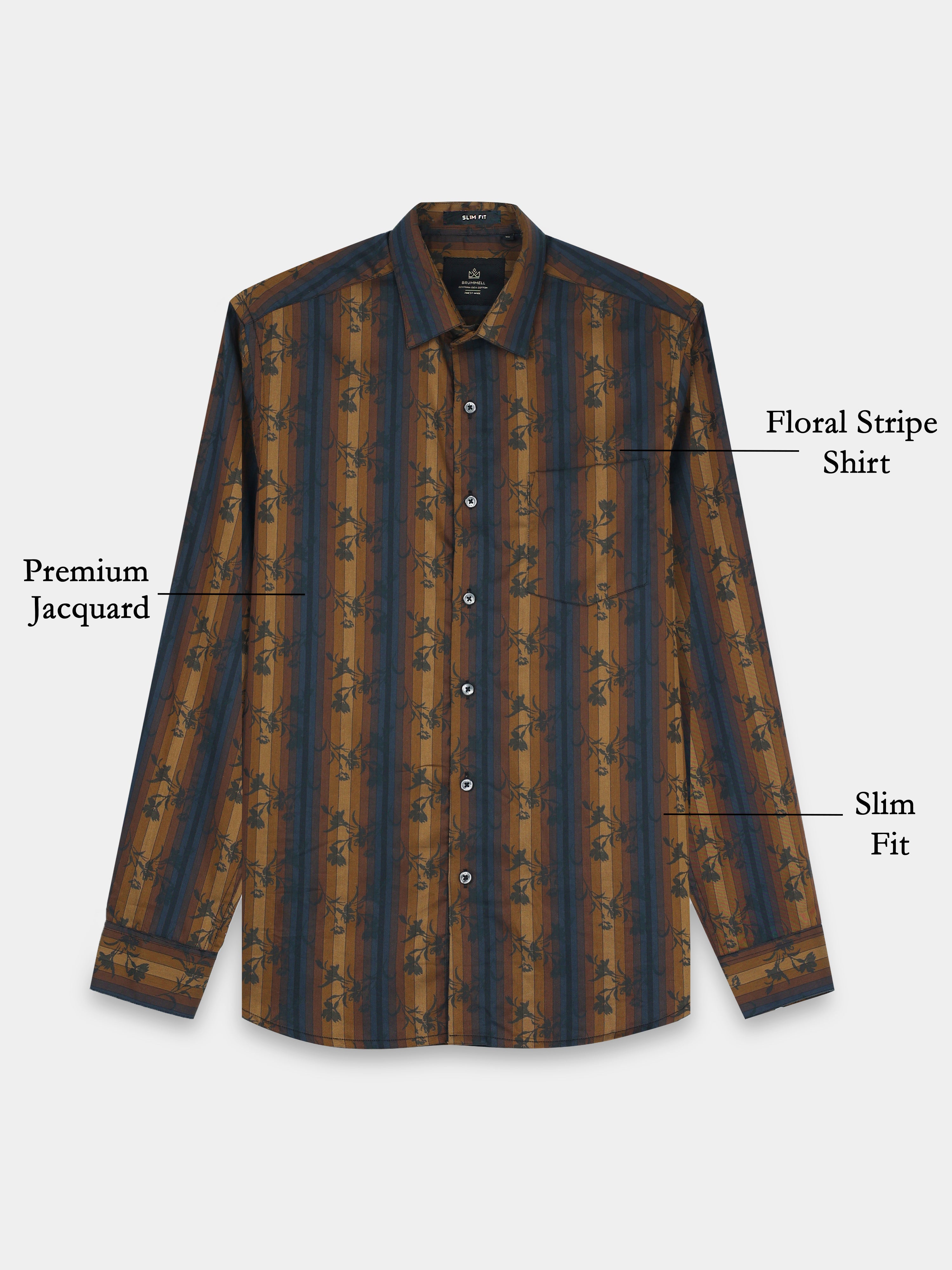 Midnight Copper Ornamental Floral Stripe Shirt