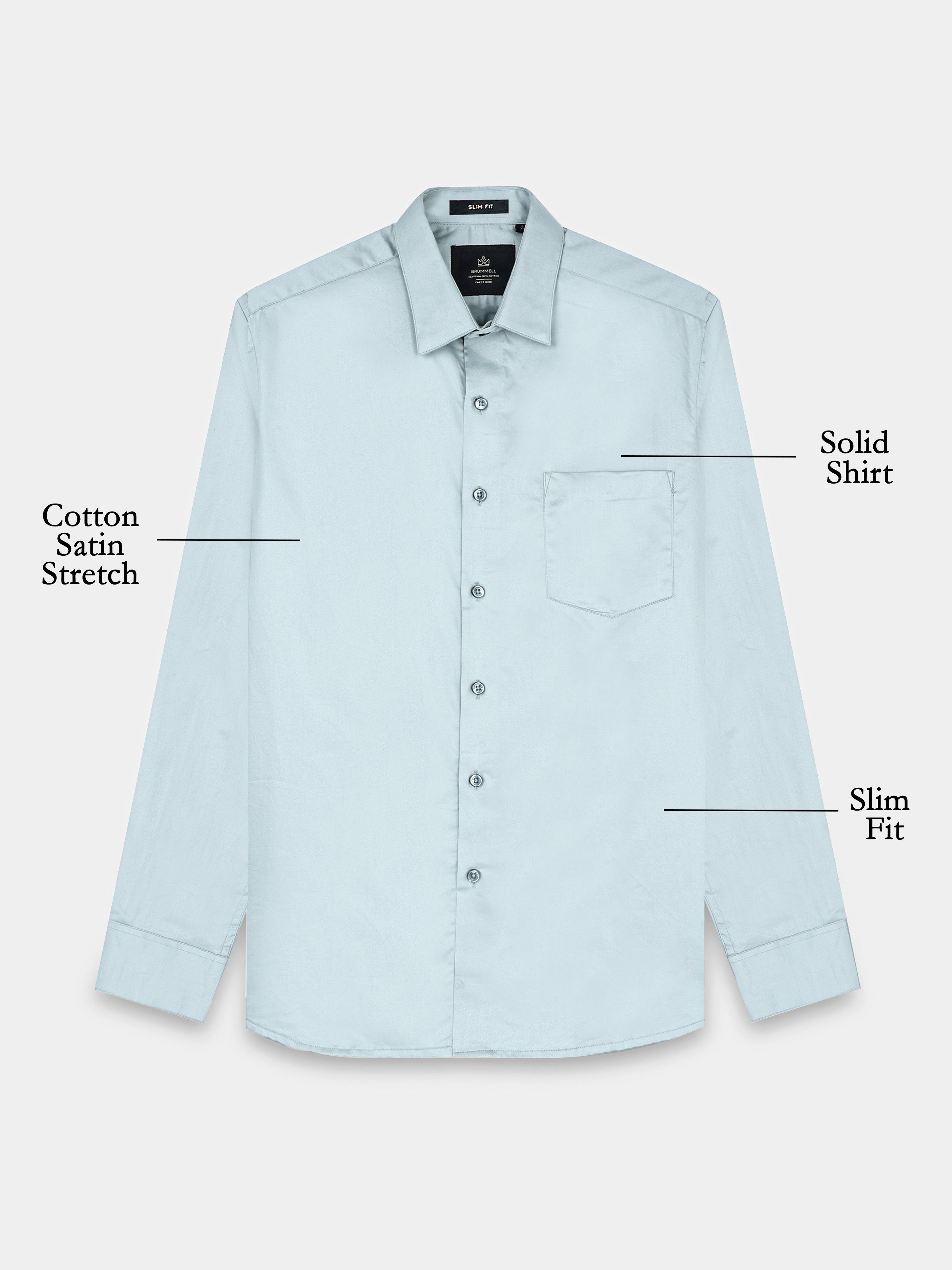 Arctic Mint Cotton Satin Stretch Solid Shirt