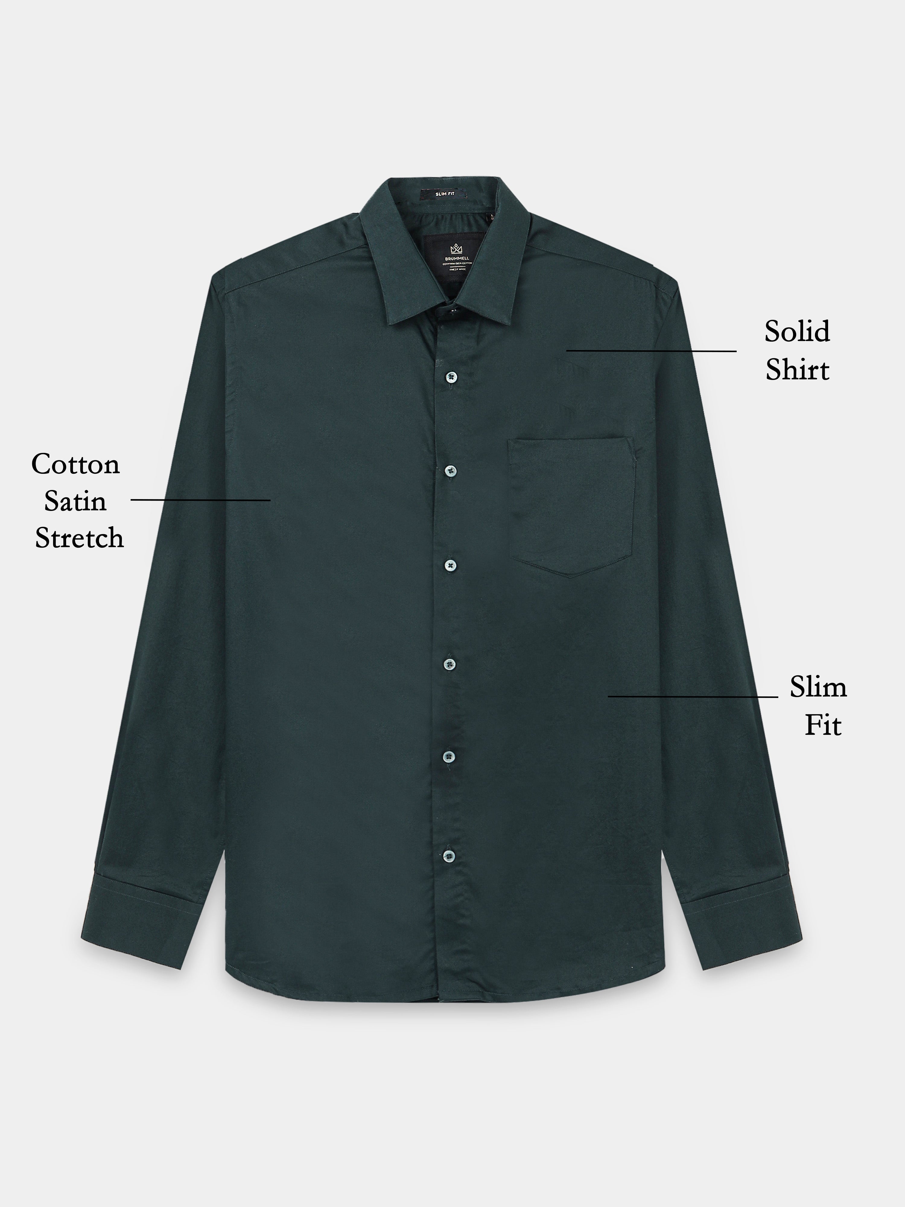 Noir Evergreen Cotton Satin Stretch Solid Shirt