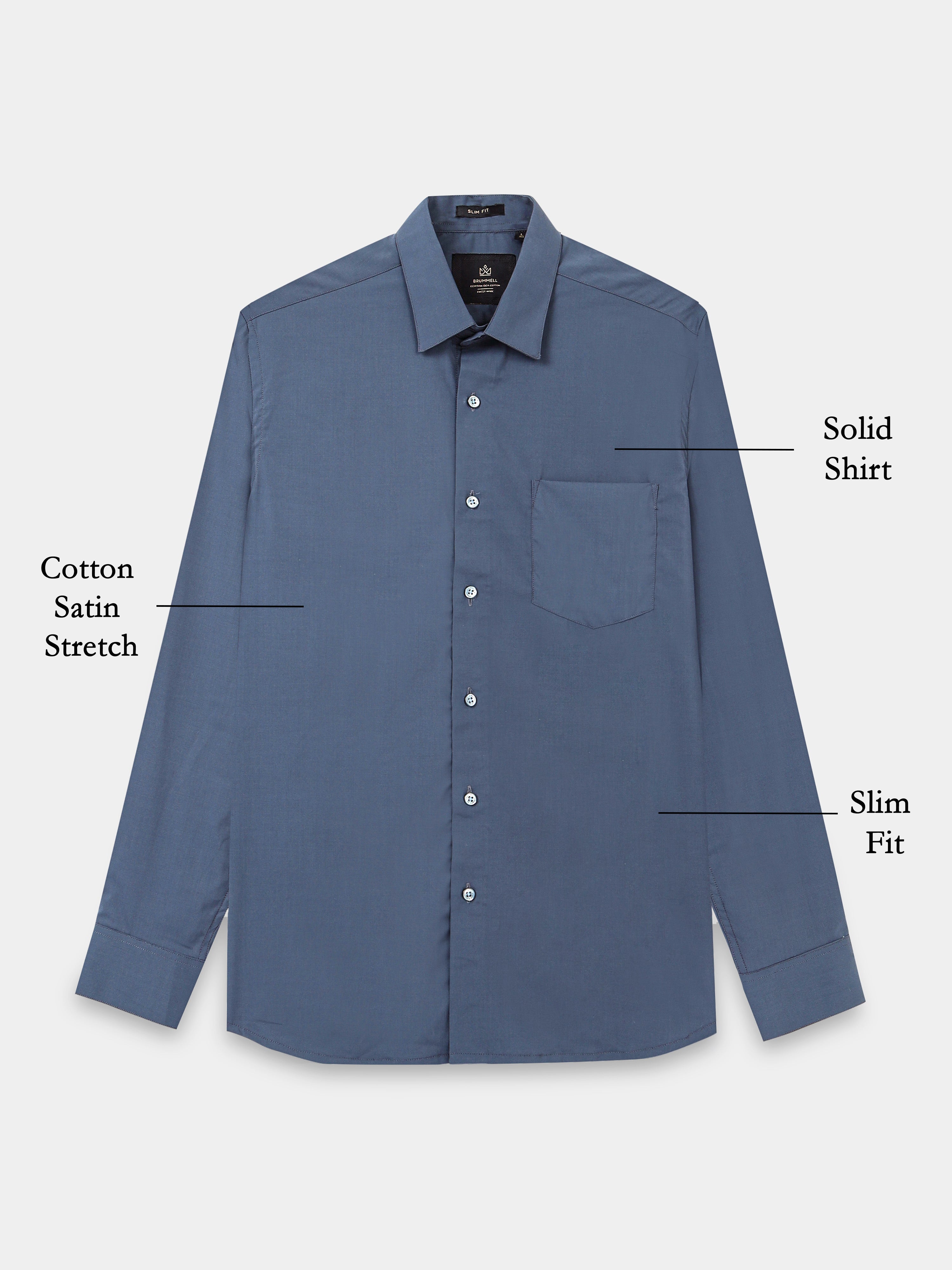 Midnight Slate Cotton Satin Stretch Solid Shirt