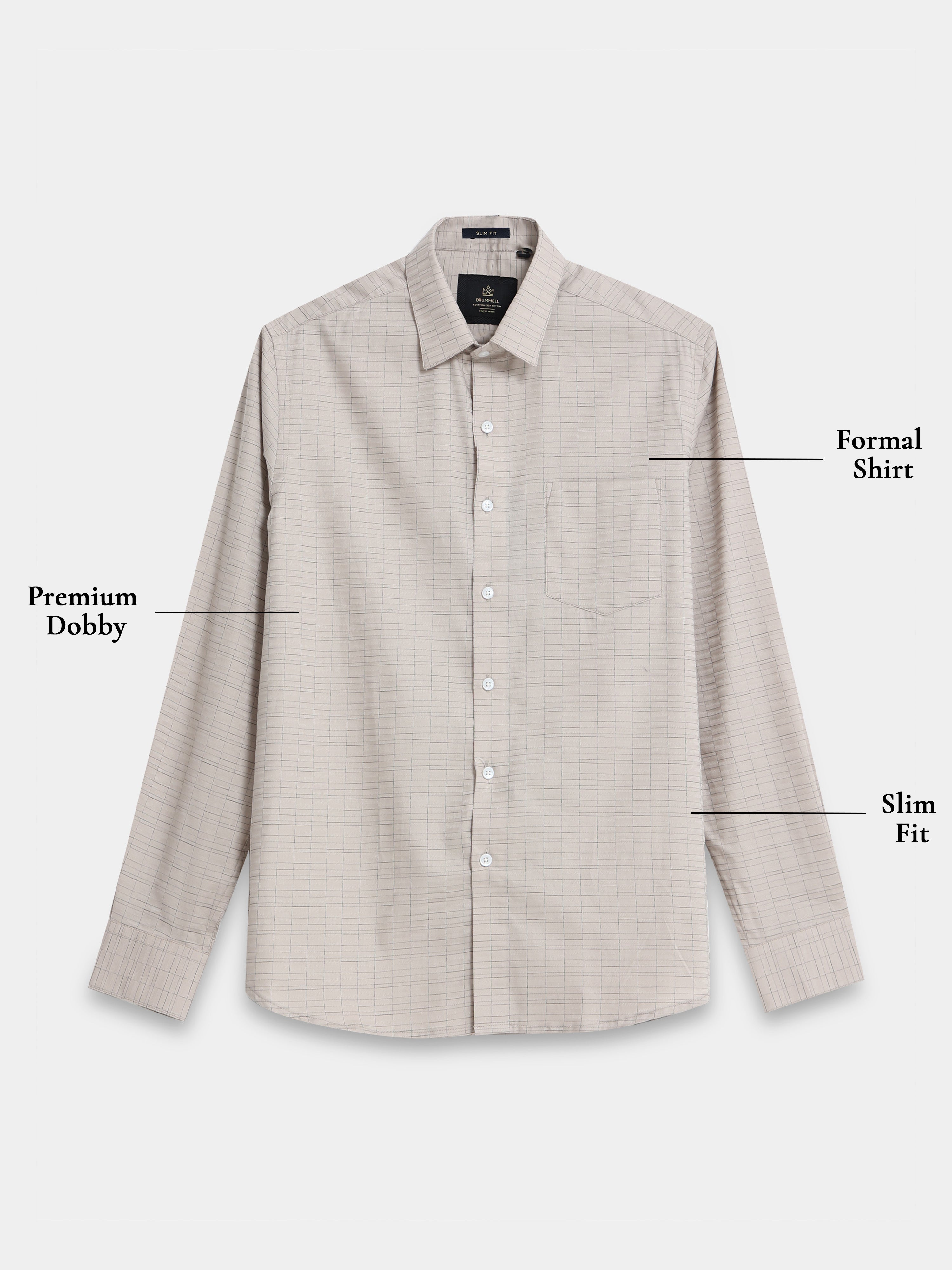 Sand Grid Windowpane Jacquard Shirt
