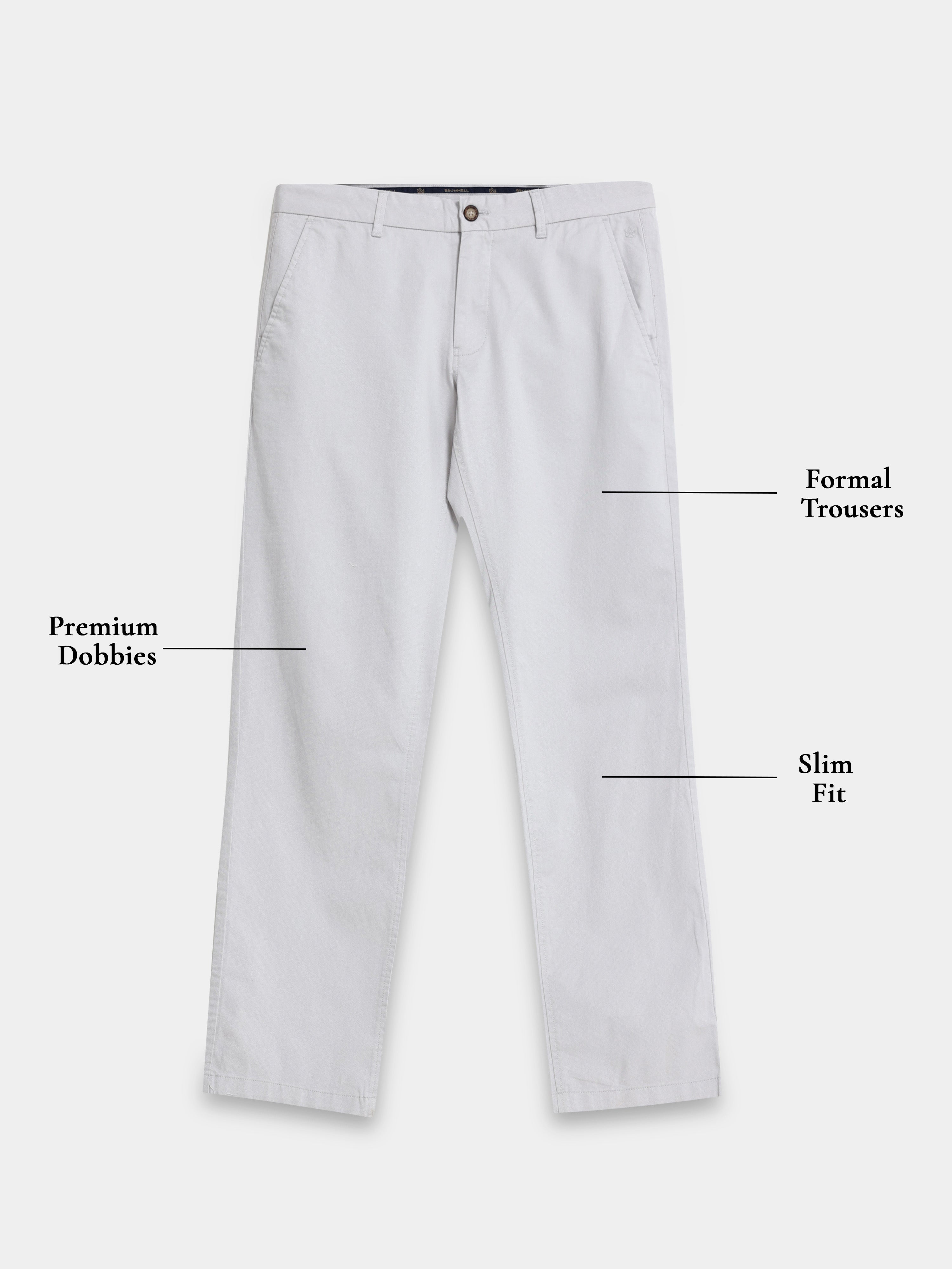 LIGHT GREY DOBBIES COTTON LYCRA BLEND TROUSER