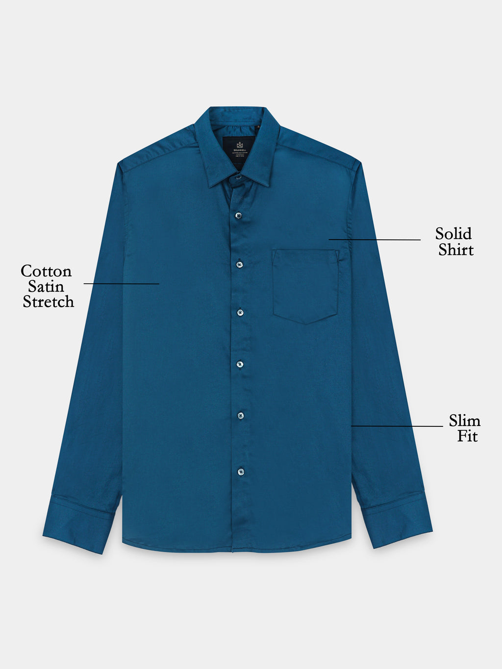 Midnight Teal Cotton Satin Stretch Solid Shirt