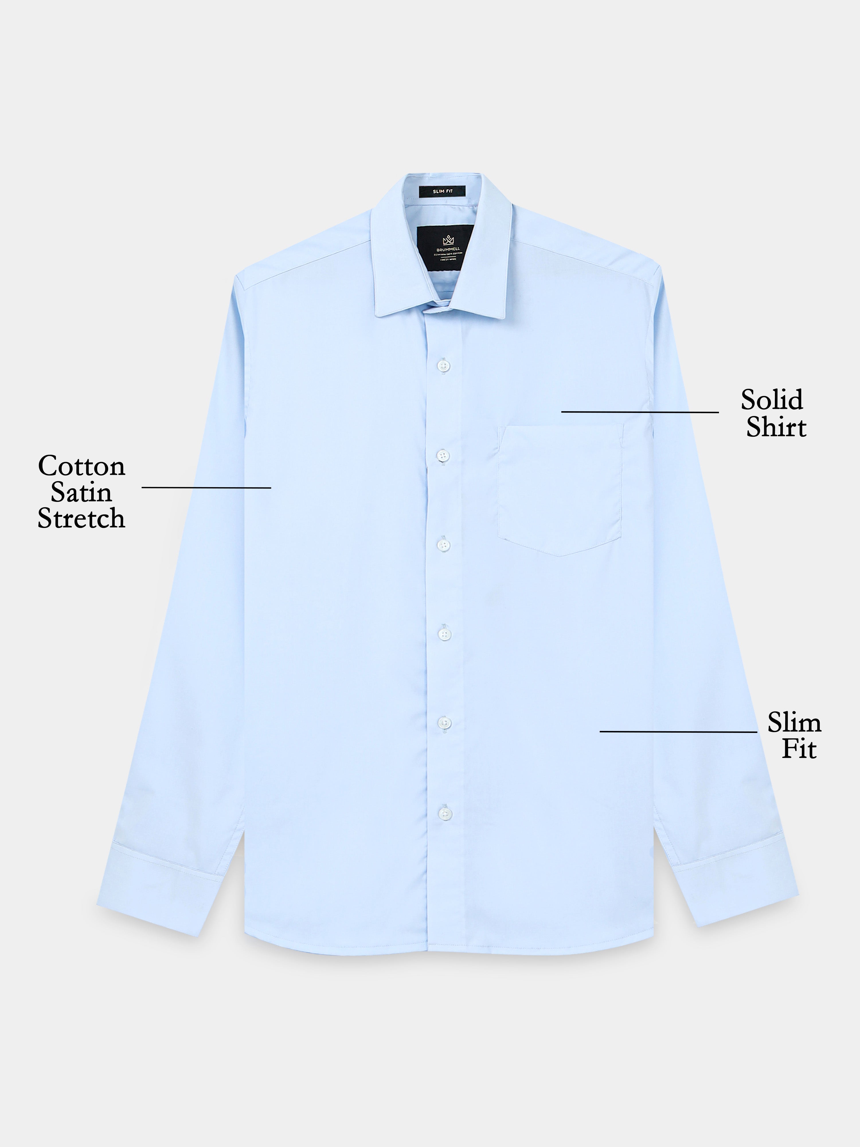 Celestial Blue Cotton Satin Stretch Solid Shirt