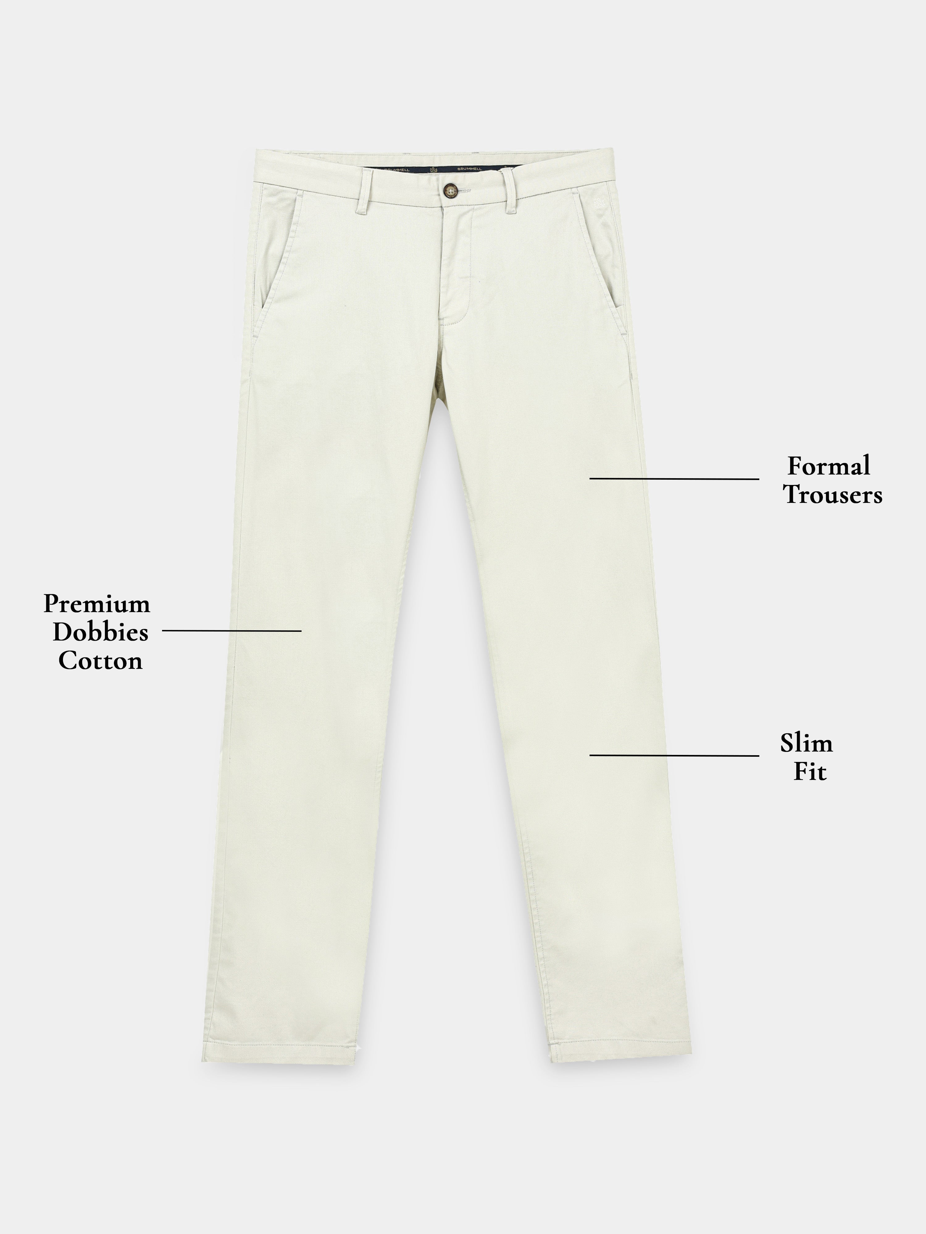 ECRU DOBBIES COTTON LYCRA BLEND TROUSER
