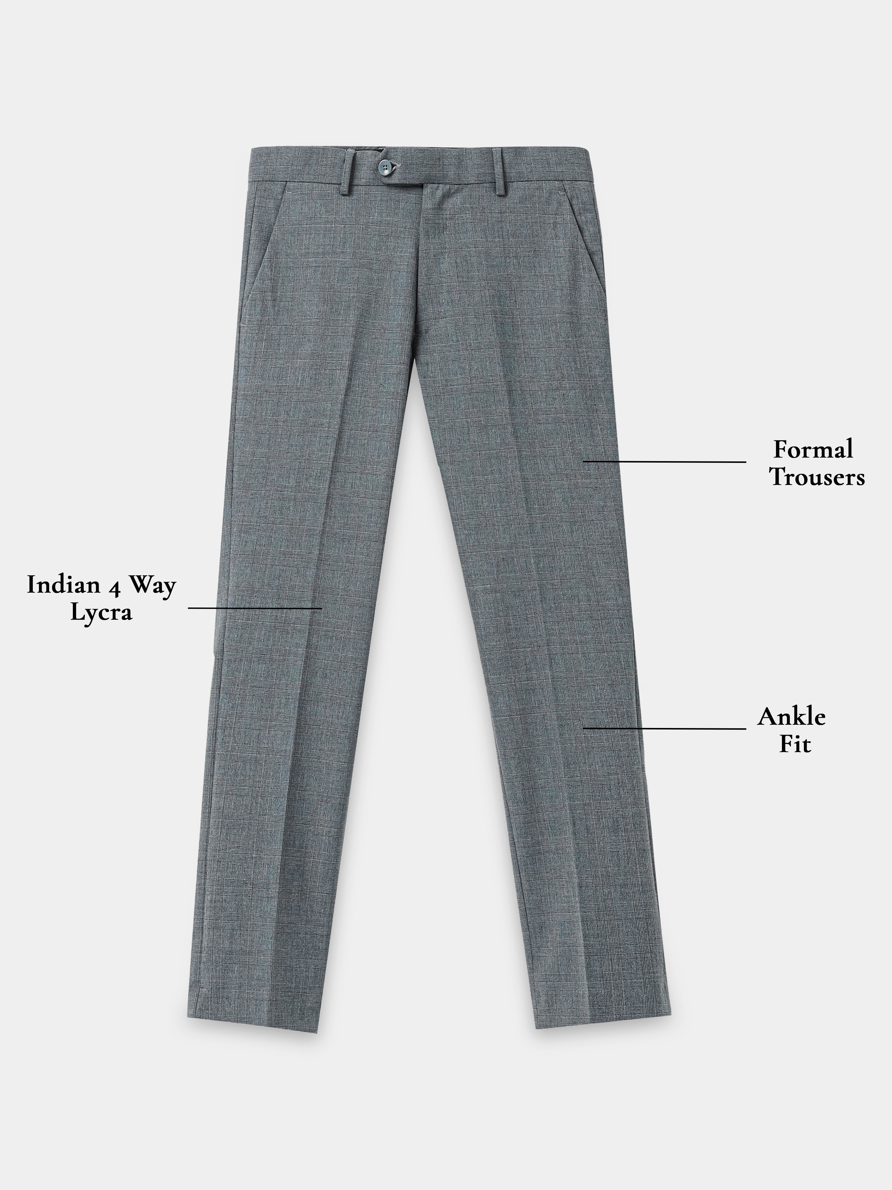 GREY CHECK 4 WAY STRETCH VISCOSE BLEND FORMAL PANT