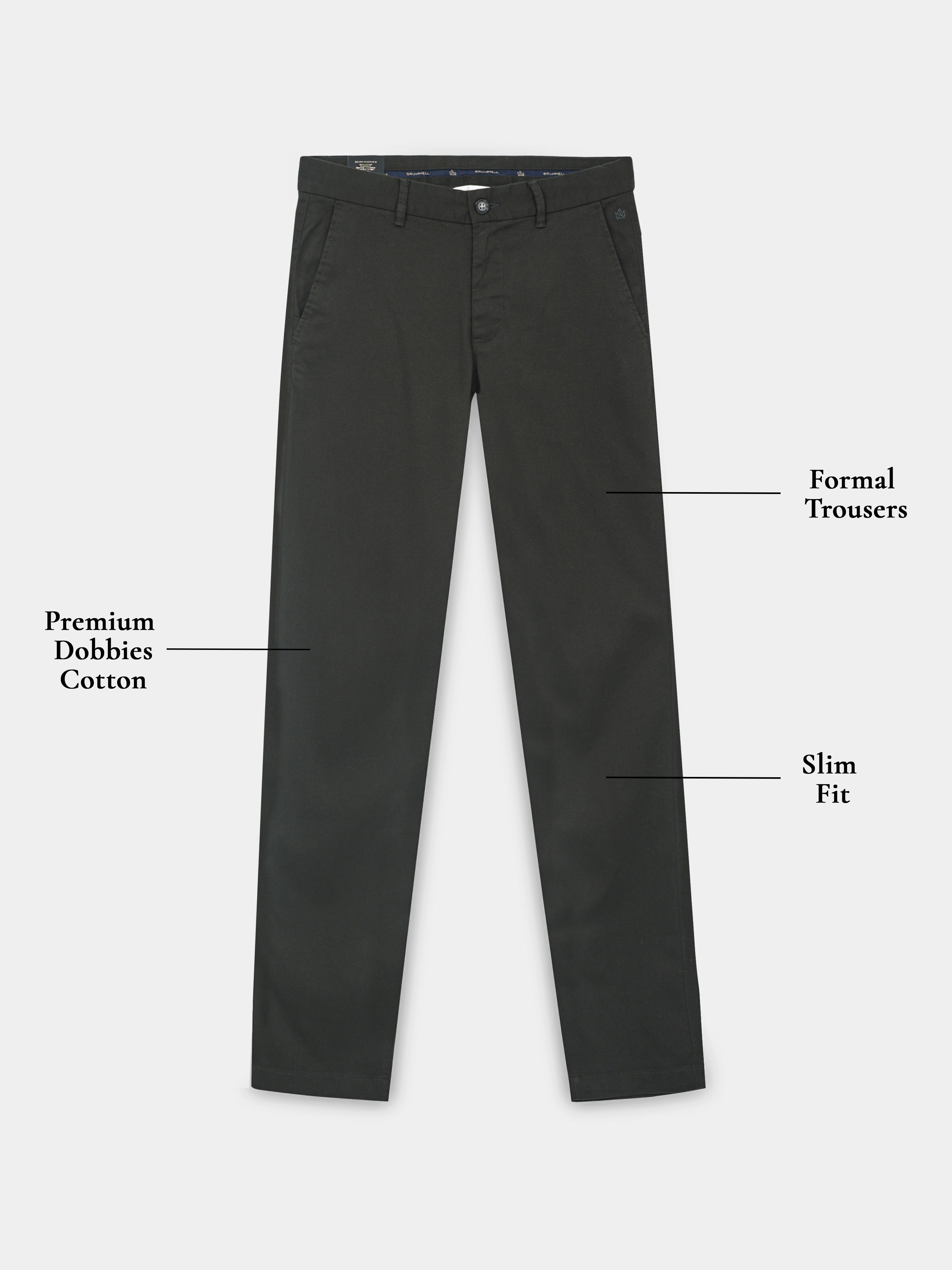 DARK GREEN DOBBIES COTTON LYCRA BLEND TROUSER