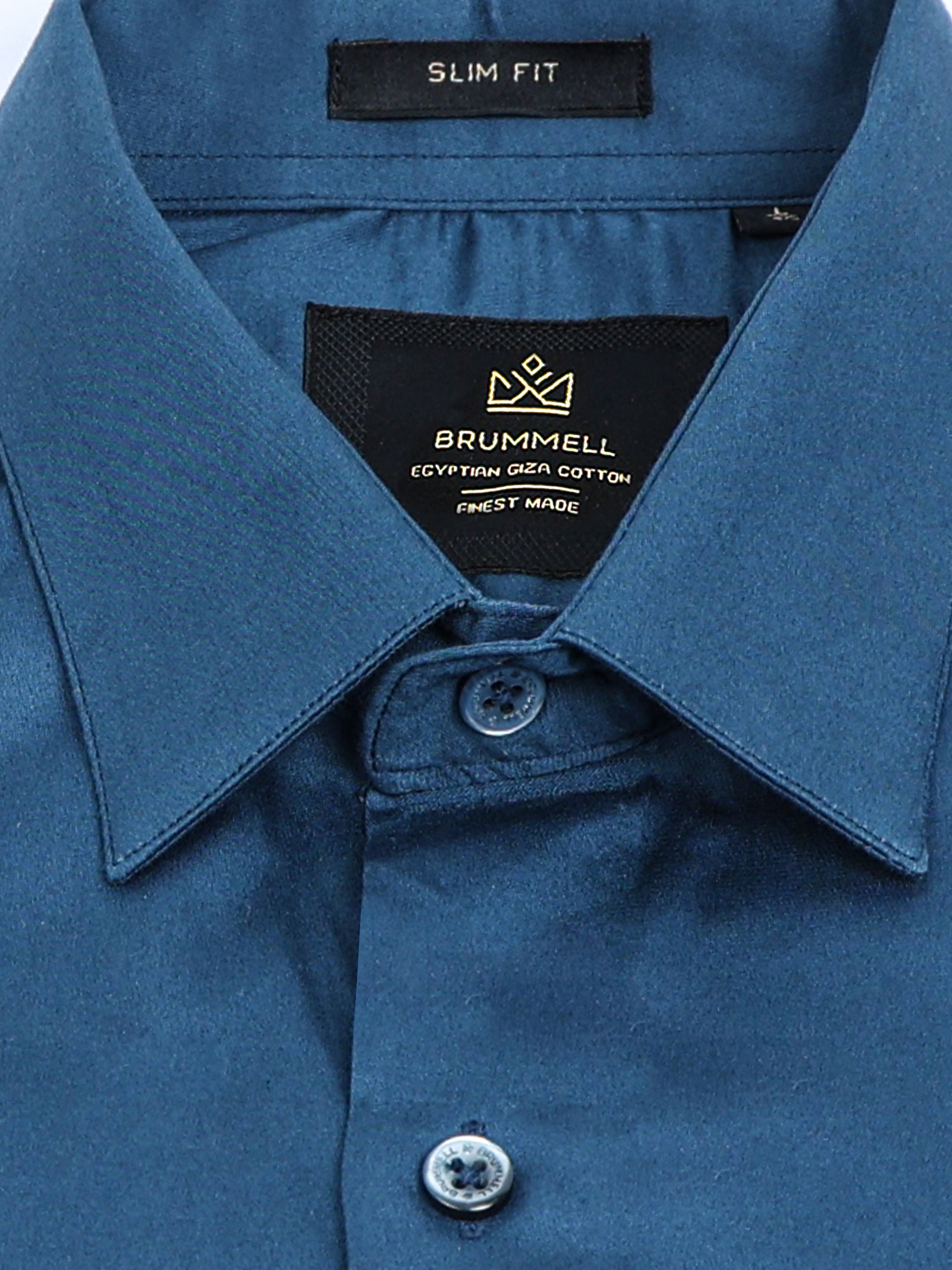 Midnight Teal Cotton Satin Stretch Solid Shirt