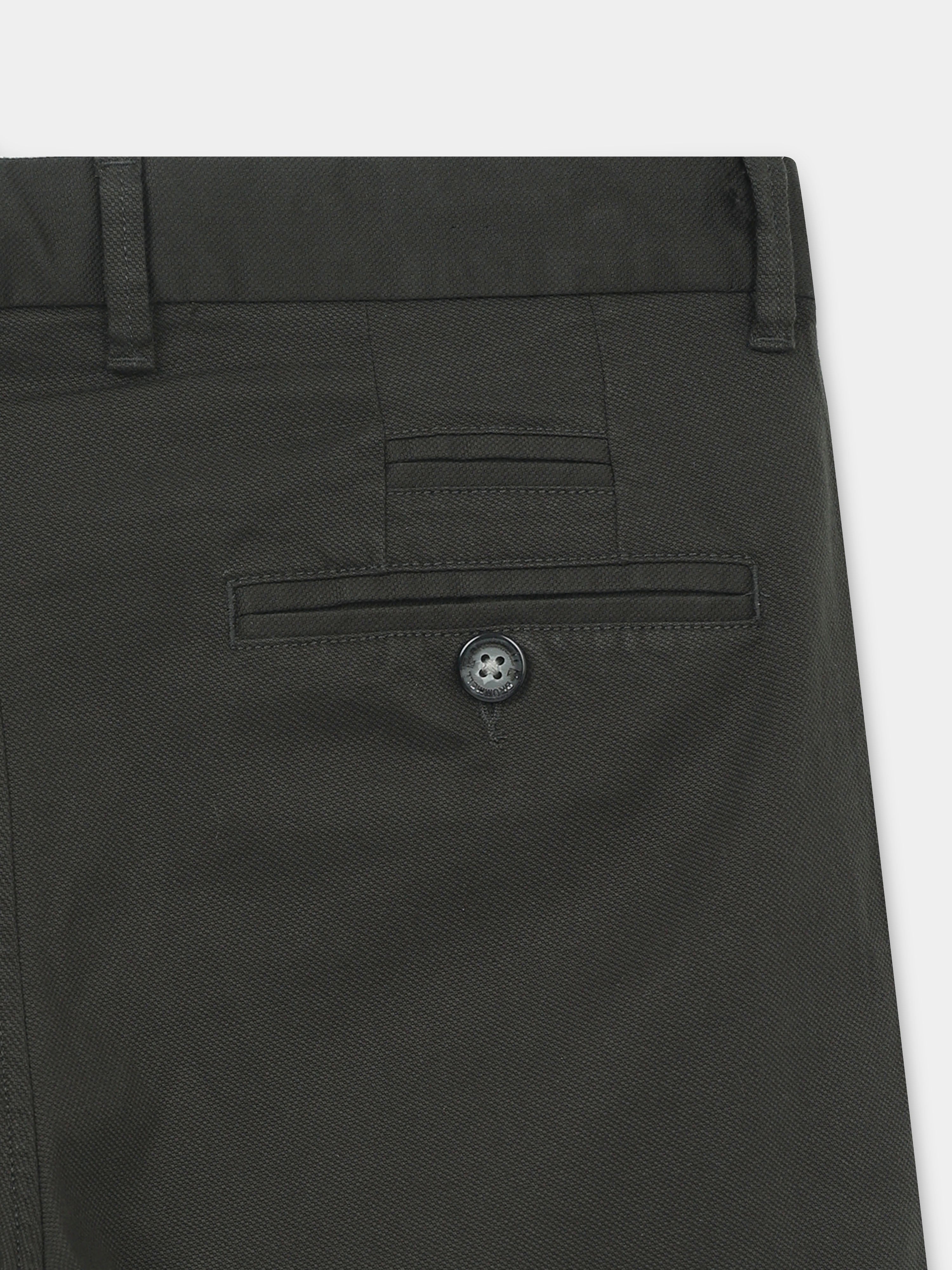 DARK GREEN DOBBIES COTTON LYCRA BLEND TROUSER