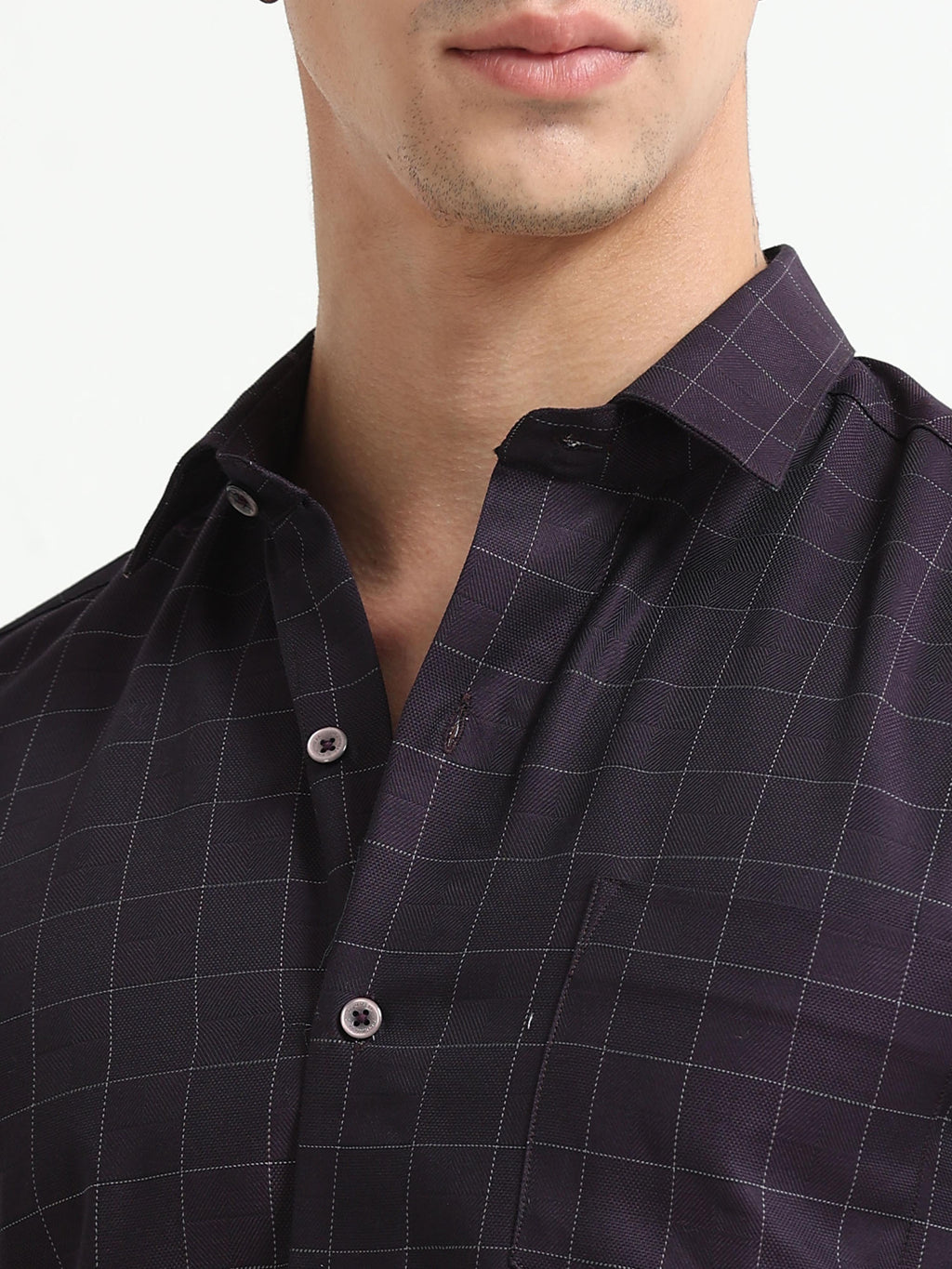 Aubergine Tectonic Windowpane Jacquard Shirt