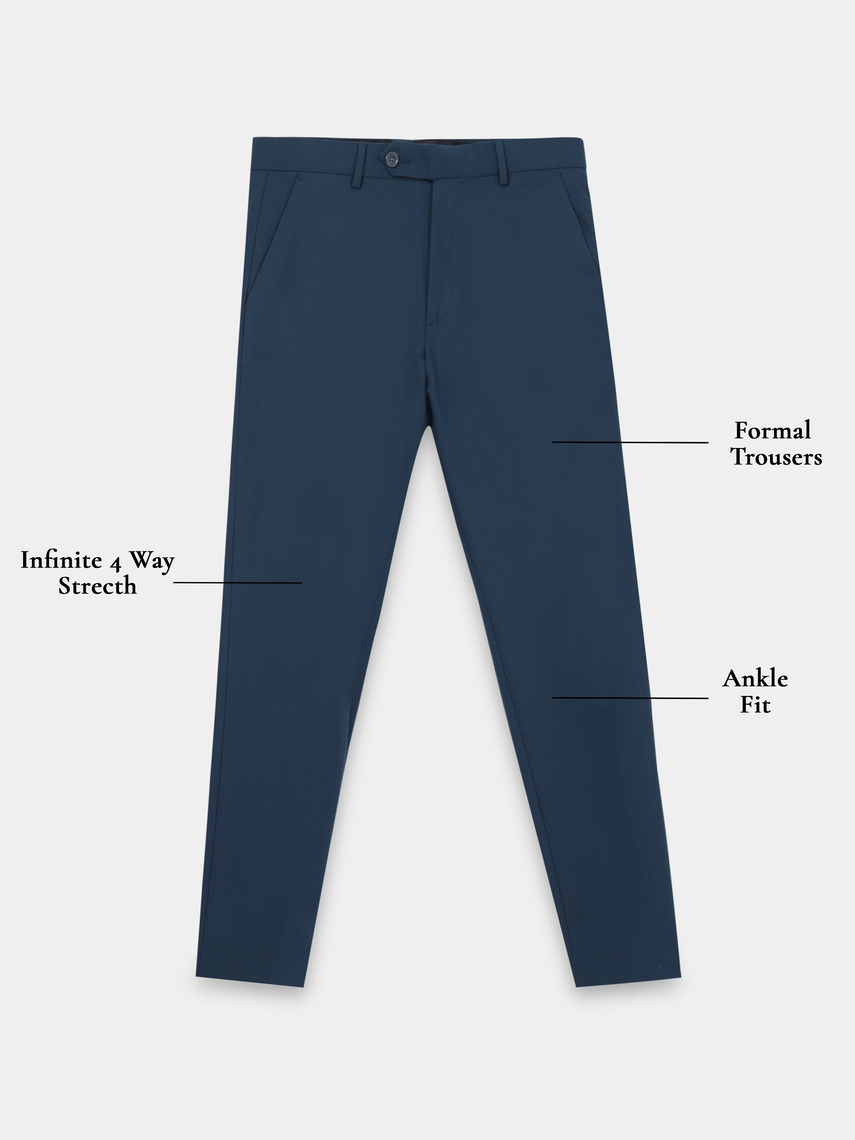 BLUE 4 WAY STRETCH VISCOSE BLEND FORMAL PANT