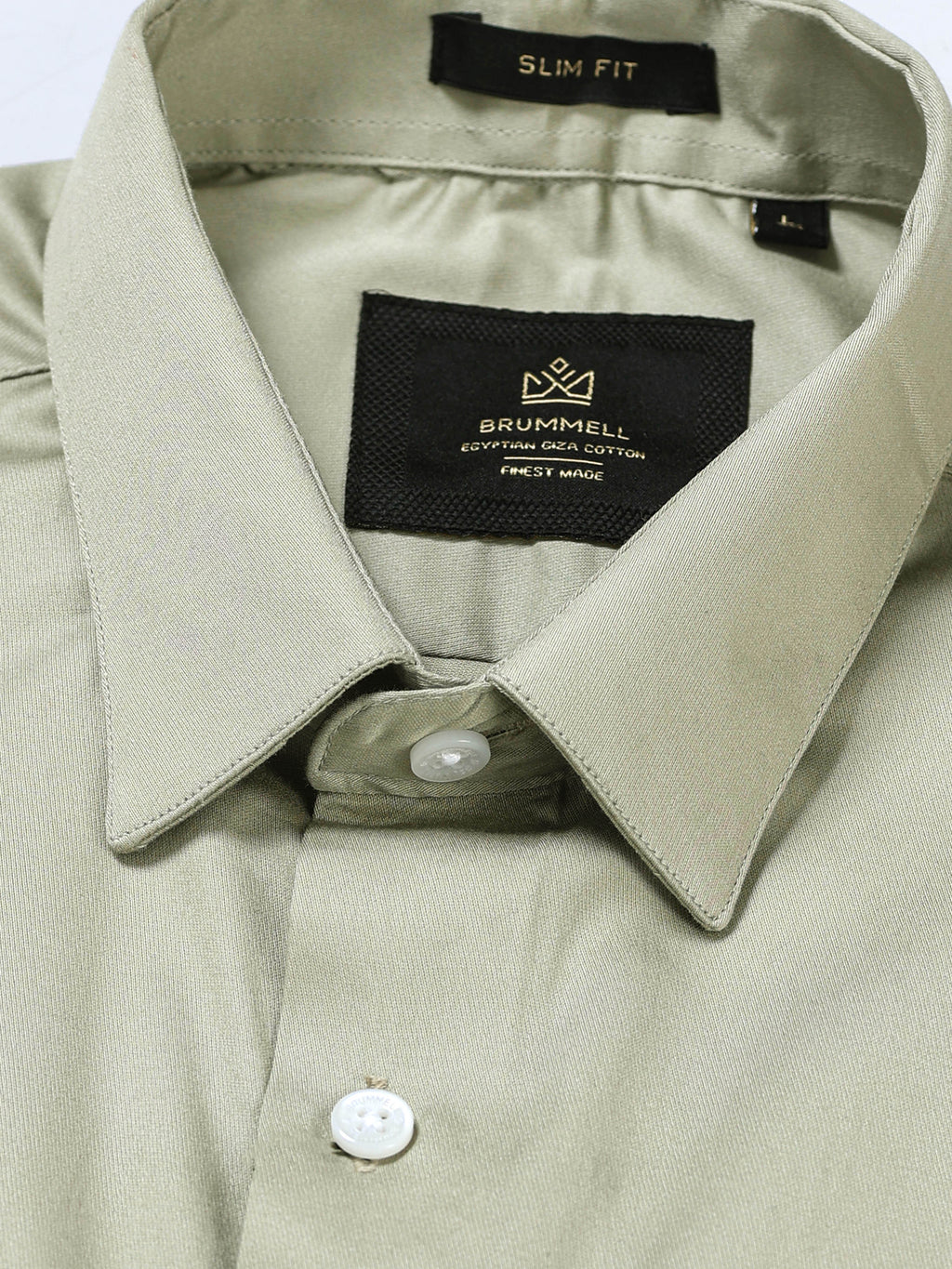 Muted Olive Cotton Satin Stretch Solid Shirt