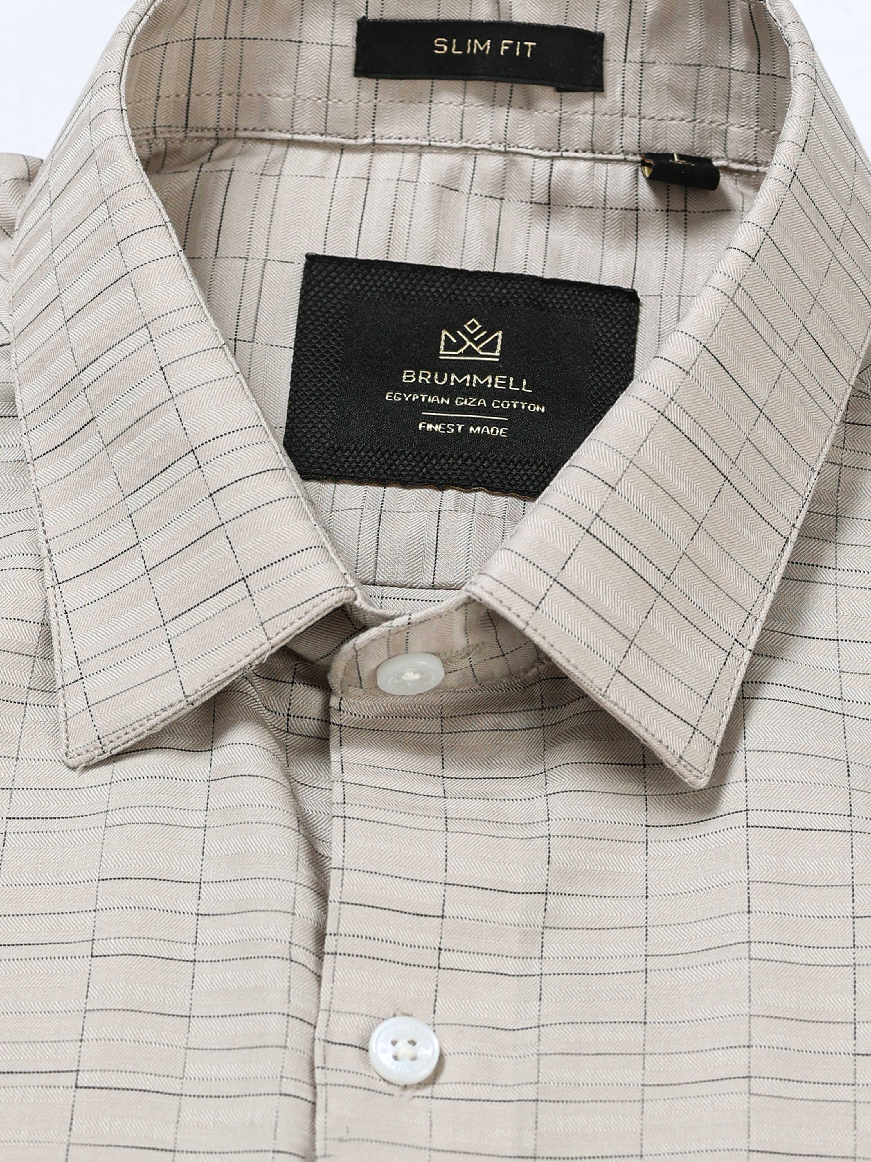 Sand Grid Windowpane Jacquard Shirt