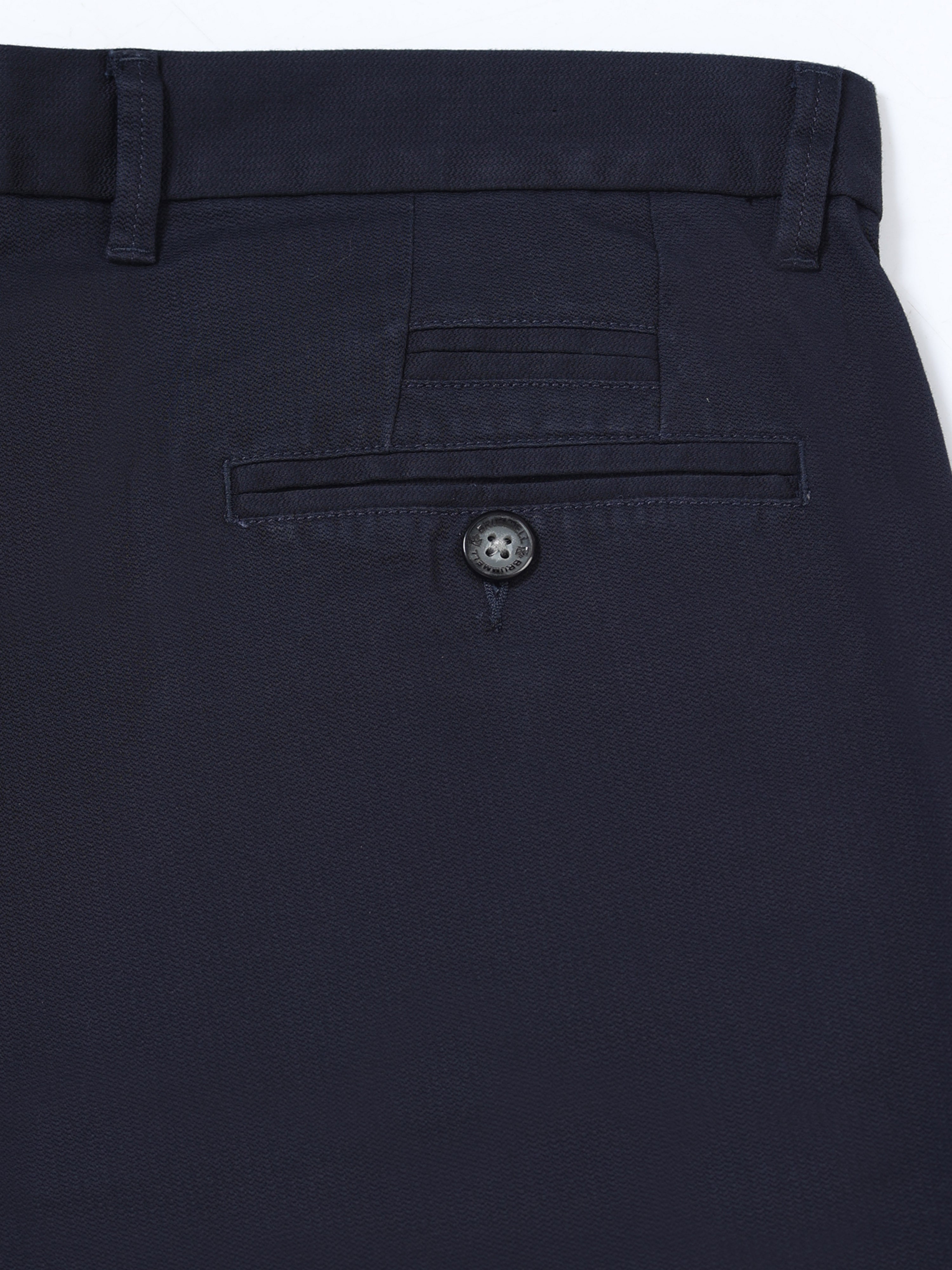 NAVY DOBBIES COTTON LYCRA BLEND TROUSER