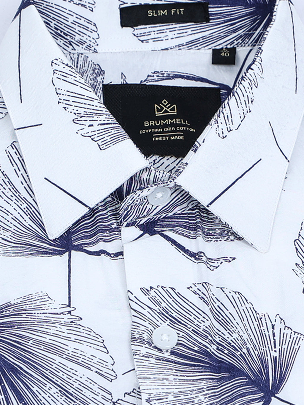 Coastal Ginkgo Indigo Cotton Textured Printed Shirt