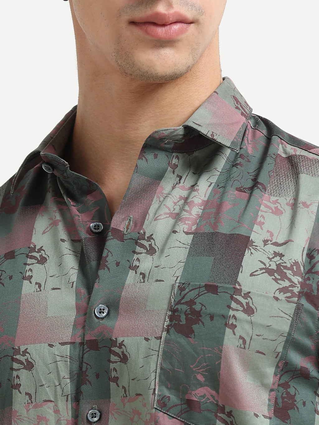 Abstract Forest Jacquard Check Shirt
