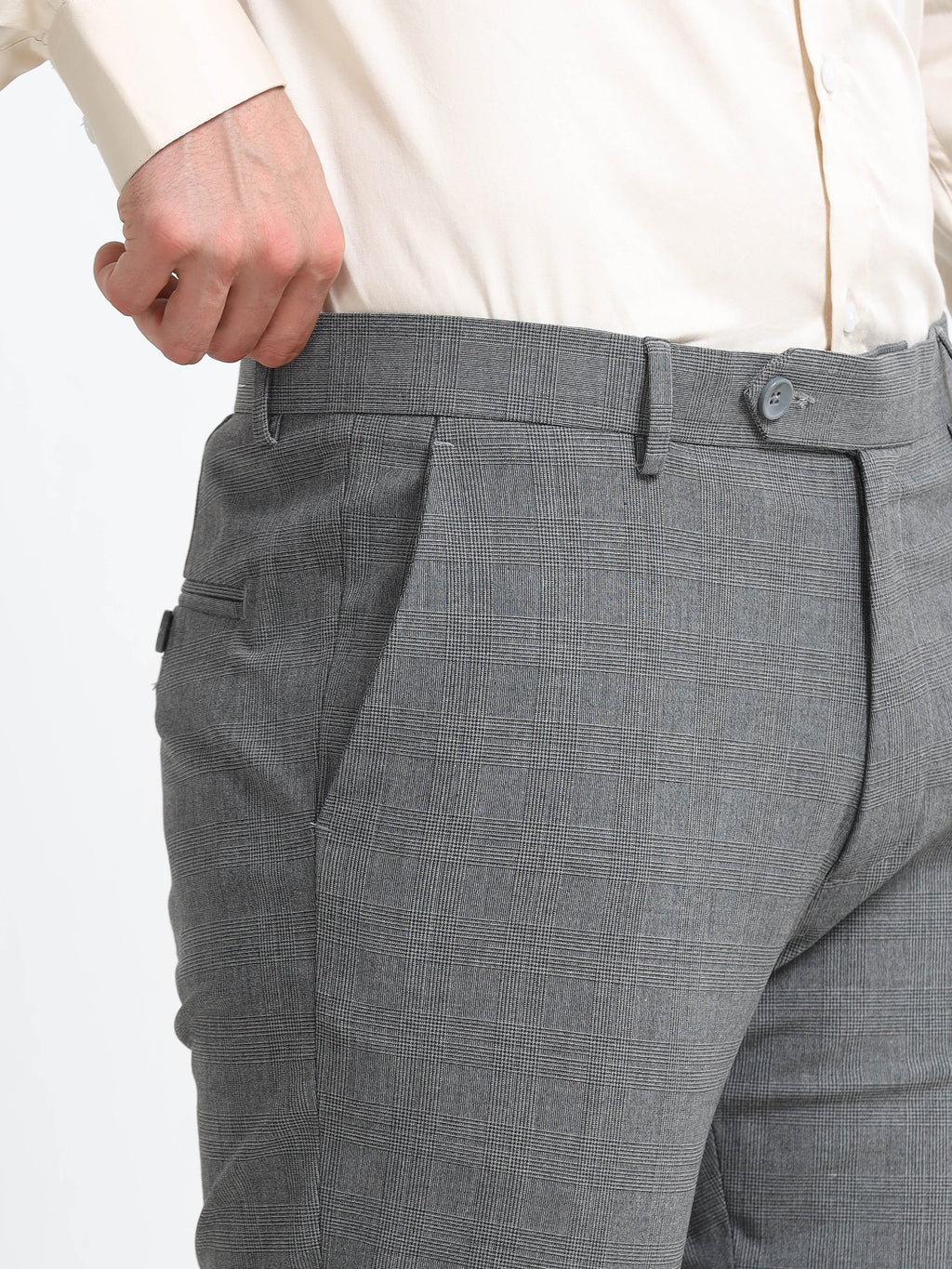 GREY CHECK 4 WAY STRETCH VISCOSE BLEND FORMAL PANT