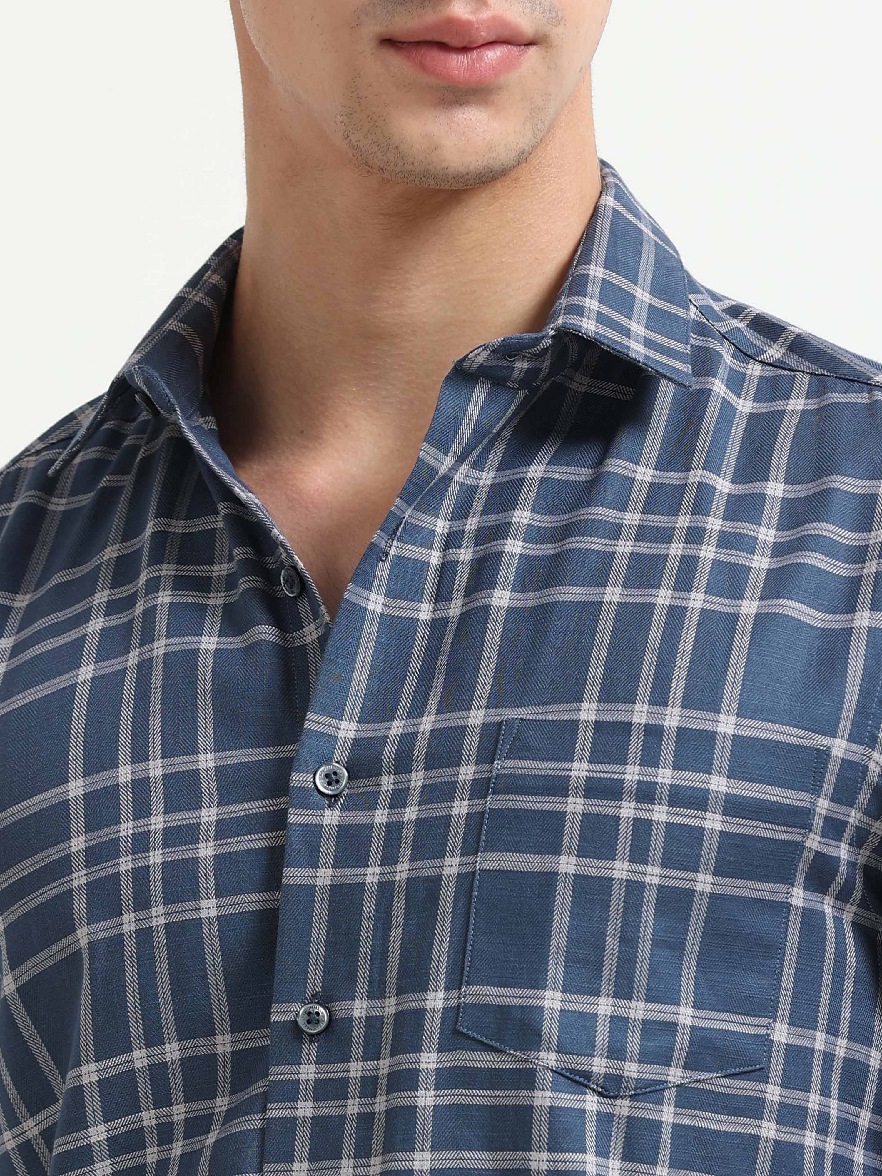 Graphite Blue Textured Check Jacquard Shirt