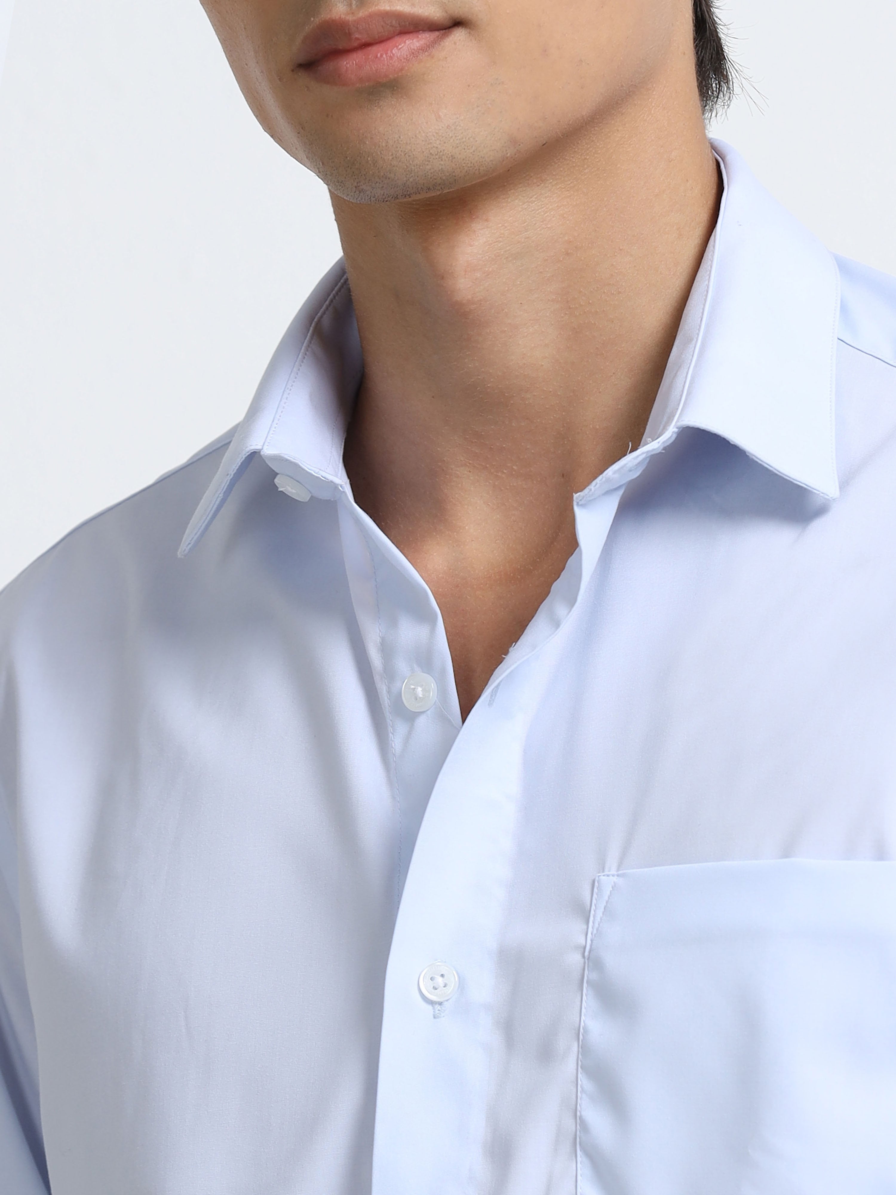 Arctic Mist Cotton Satin Stretch Solid Shirt