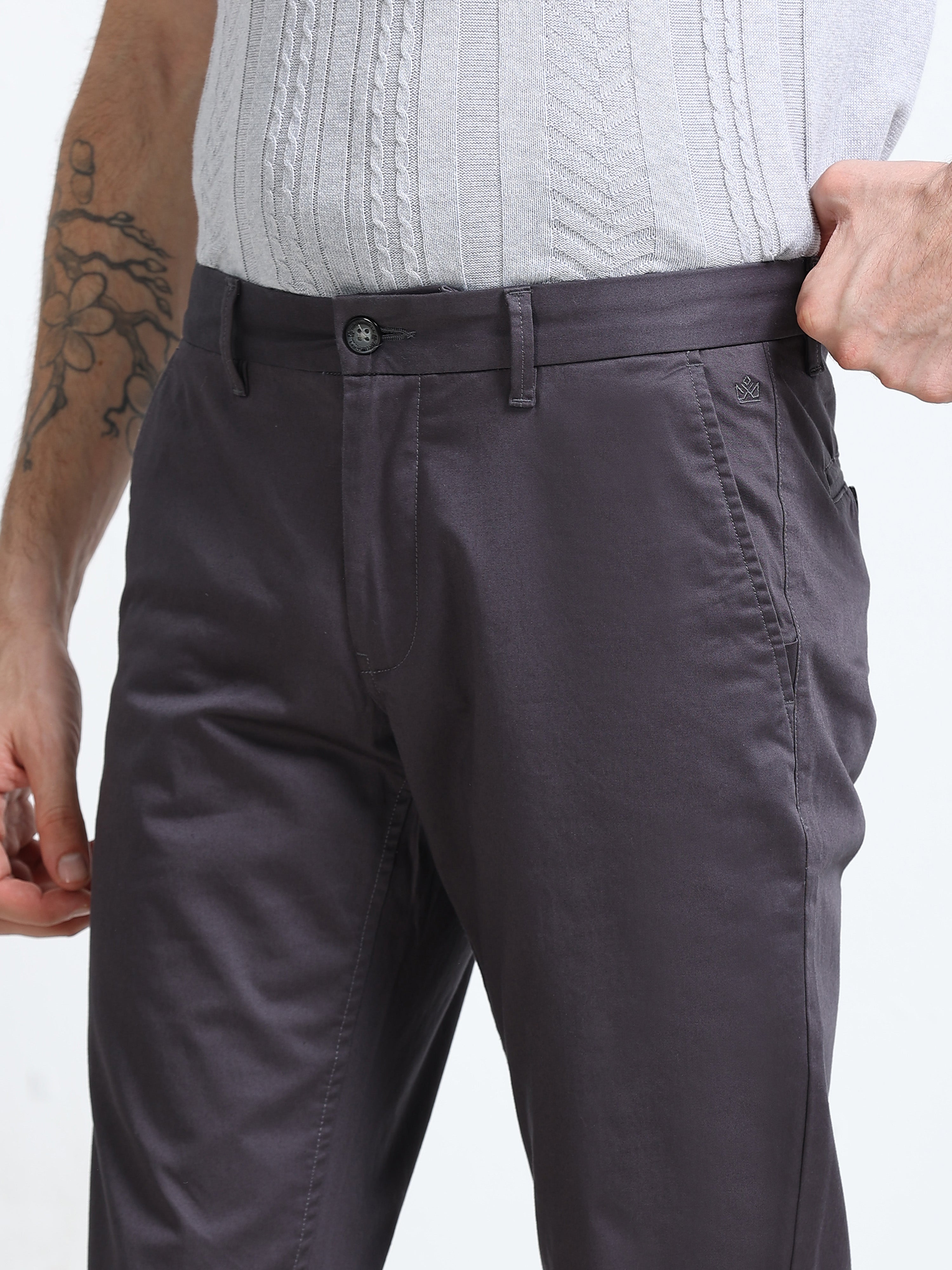 DARK GREY GIZZA COTTON TROUSER