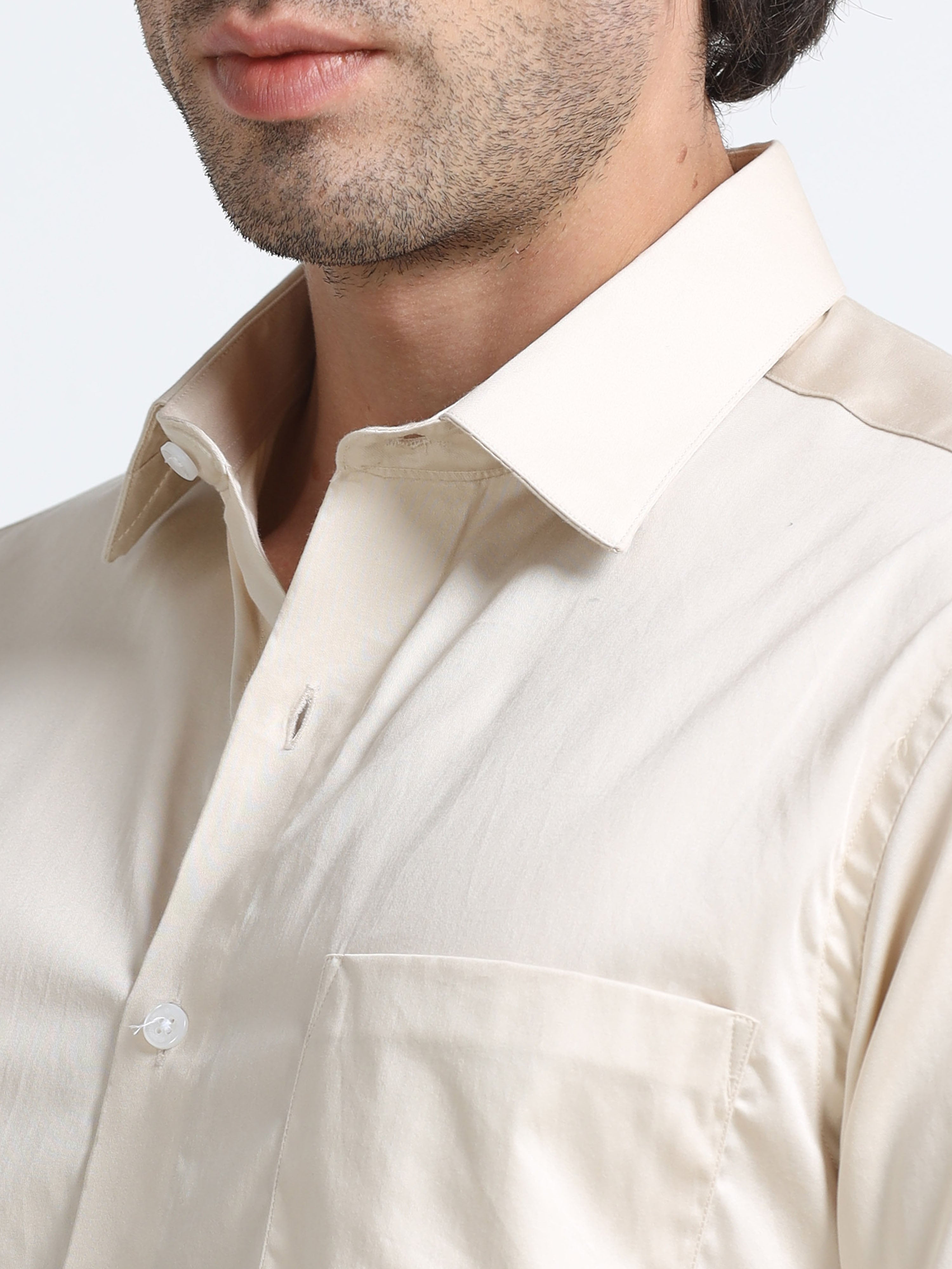 Champagne Luster Cotton Satin Stretch Solid Shirt