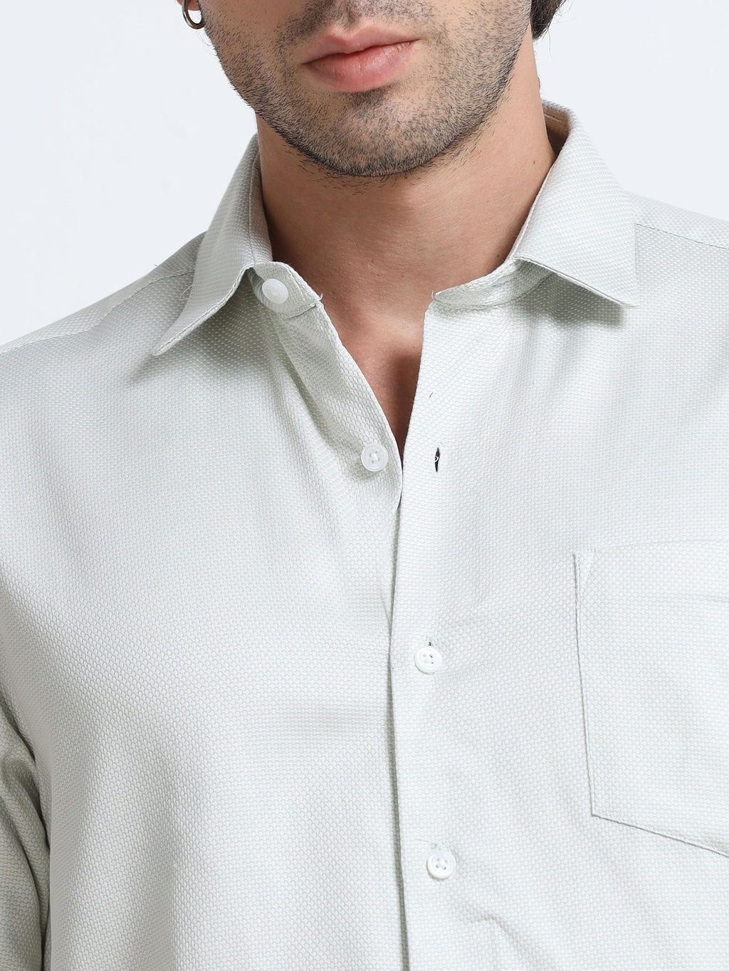 Men - Pista Green - Slim Fit - Textured Formal Shirt