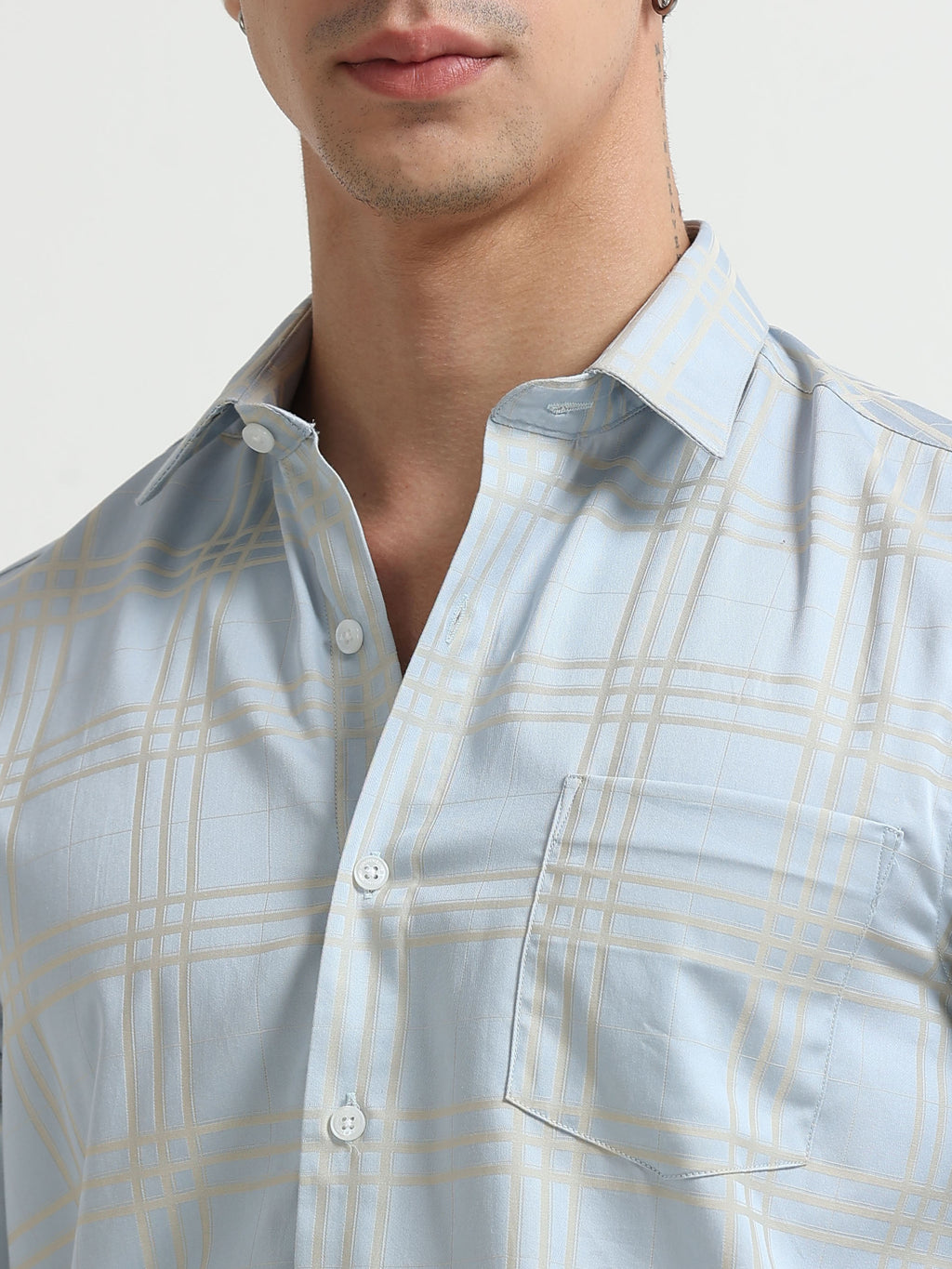 Sky Champagne Windowpane Jacquard Shirt