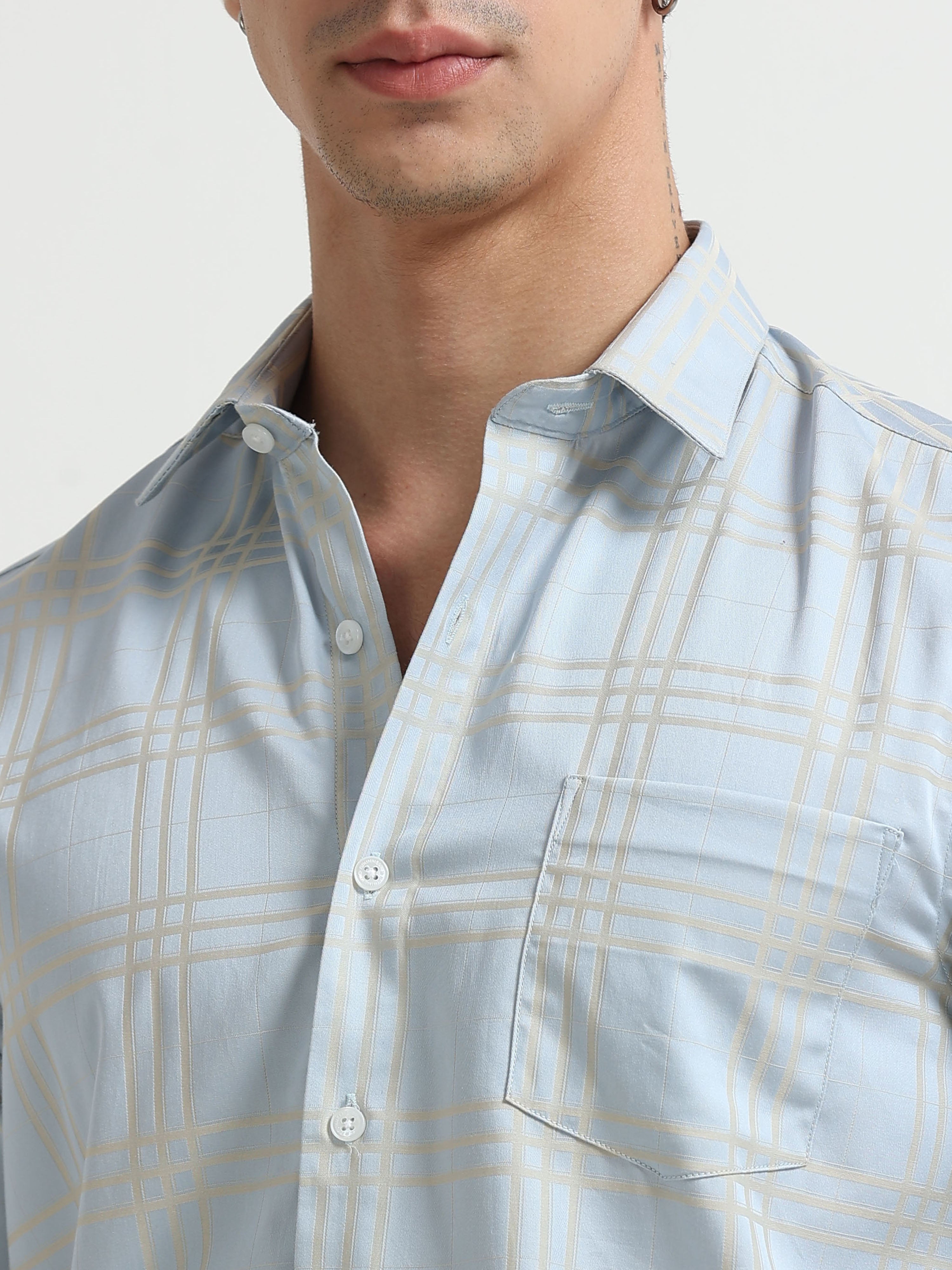 Sky Champagne Windowpane Jacquard Shirt