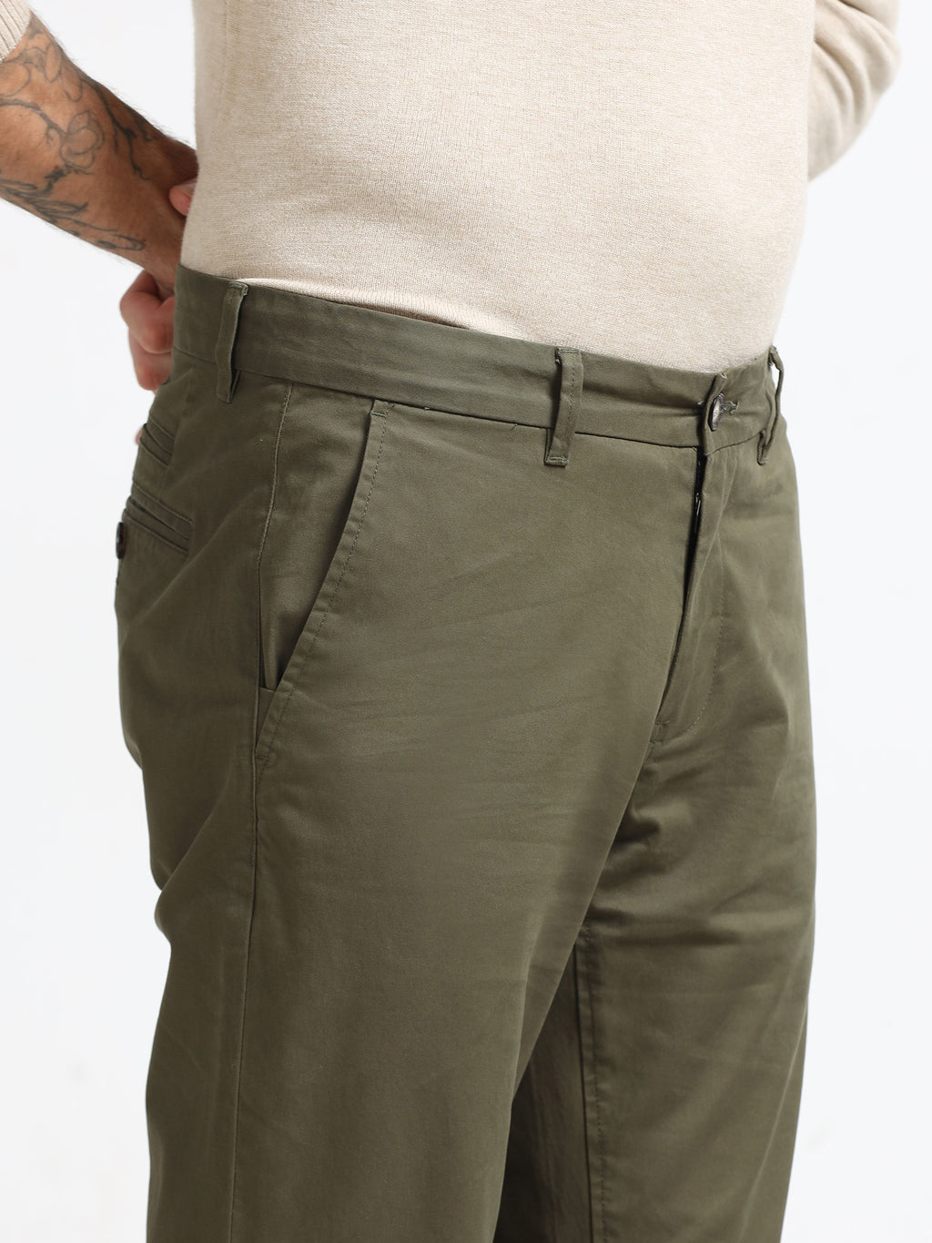 ARMY GREEN GAP TWILL STRETCH TROUSERS