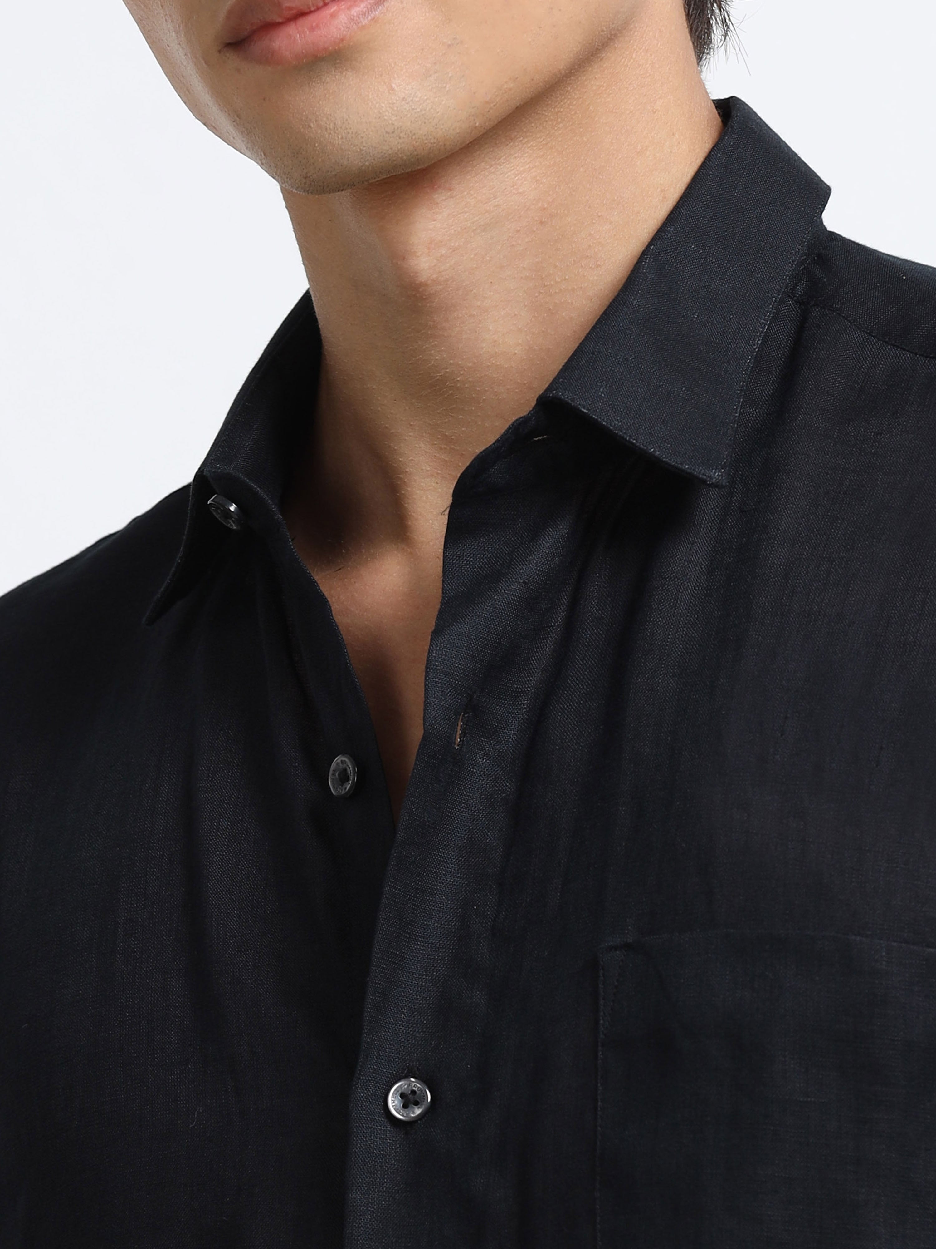 Midnight Black Linen Solid Shirt