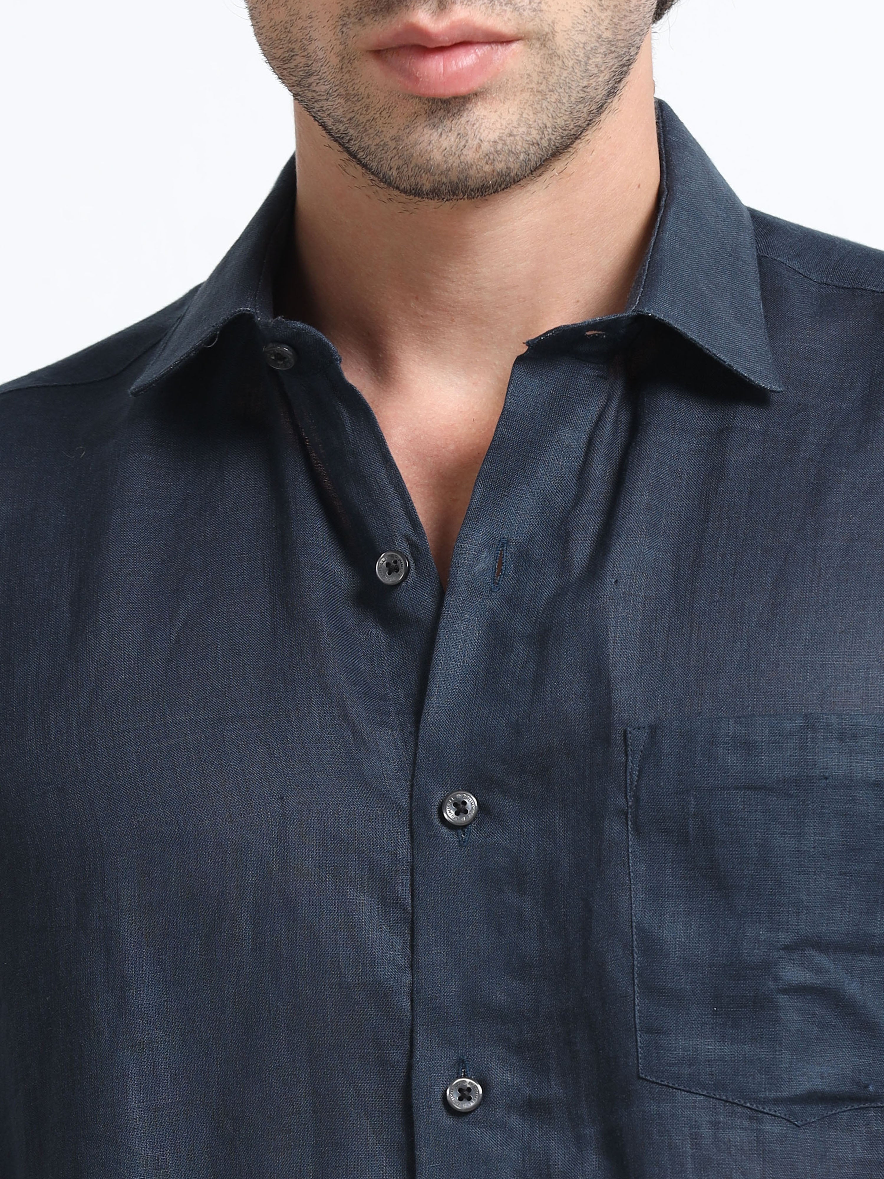 Midnight Blue Linen Solid Shirt