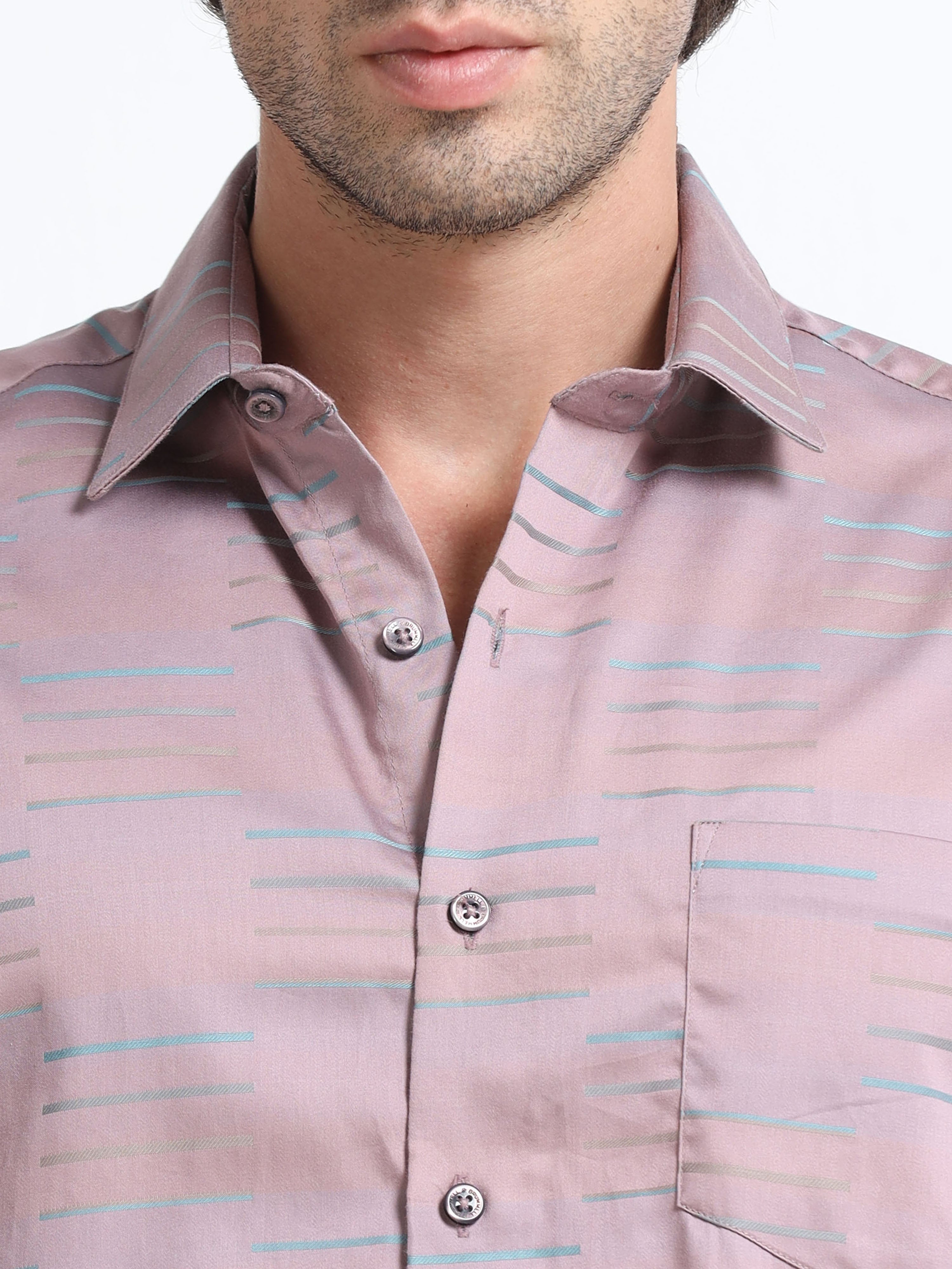 Gilded Mist Artisan Linear Micro Print Shirt