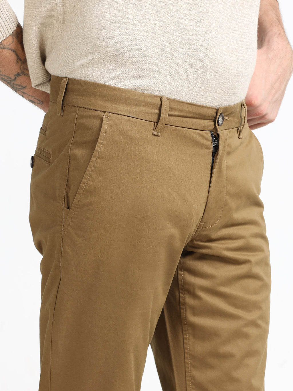 CAMEL BROWN CONVERSE COTTON LYCRA STRECTH TROUSERS