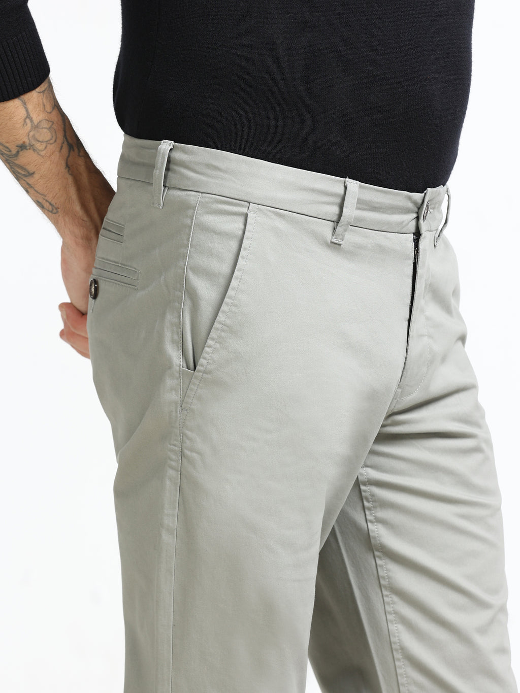 OLIVE GREY CONVERSE COTTON LYCRA STRECTH TROUSERS