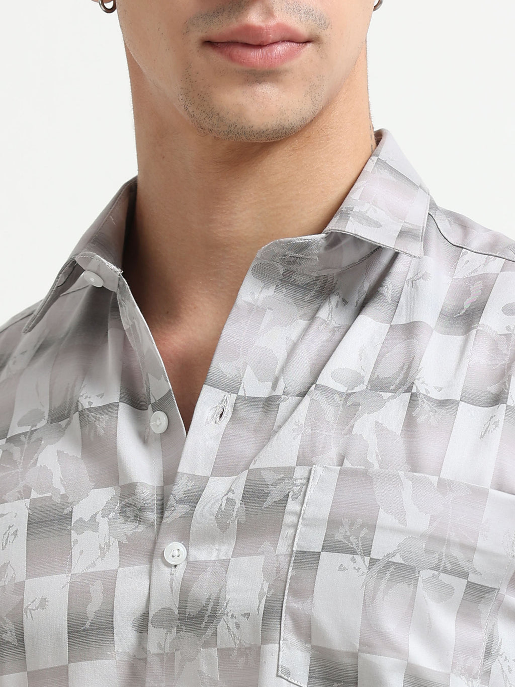 Silver Shadow Floral Checkerboard Jacquard Shirt