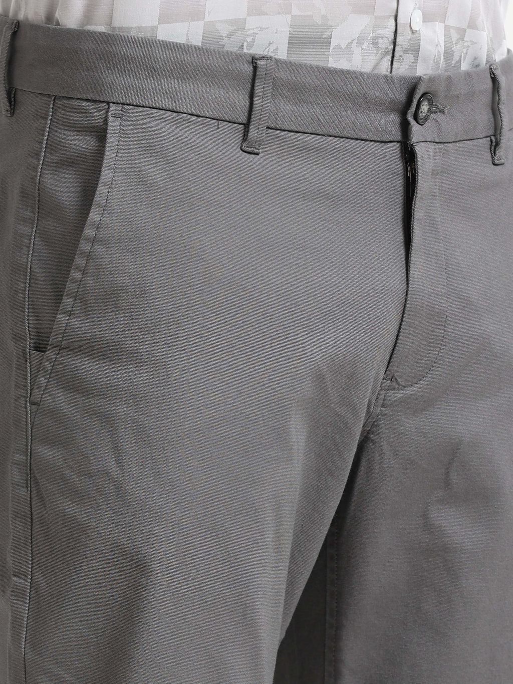 GREY DOBBIES COTTON LYCRA BLEND TROUSER