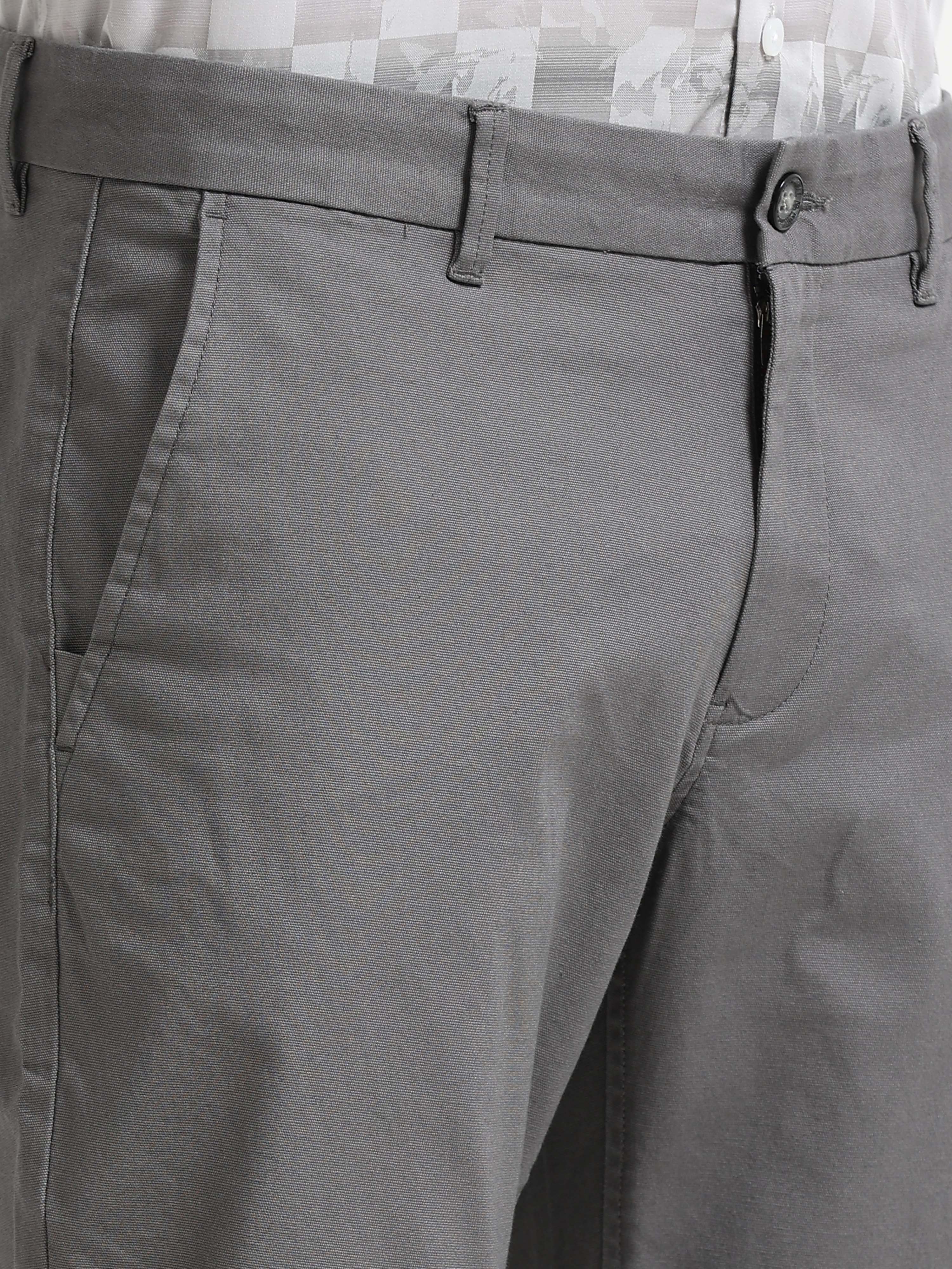 GREY DOBBIES COTTON LYCRA BLEND TROUSER