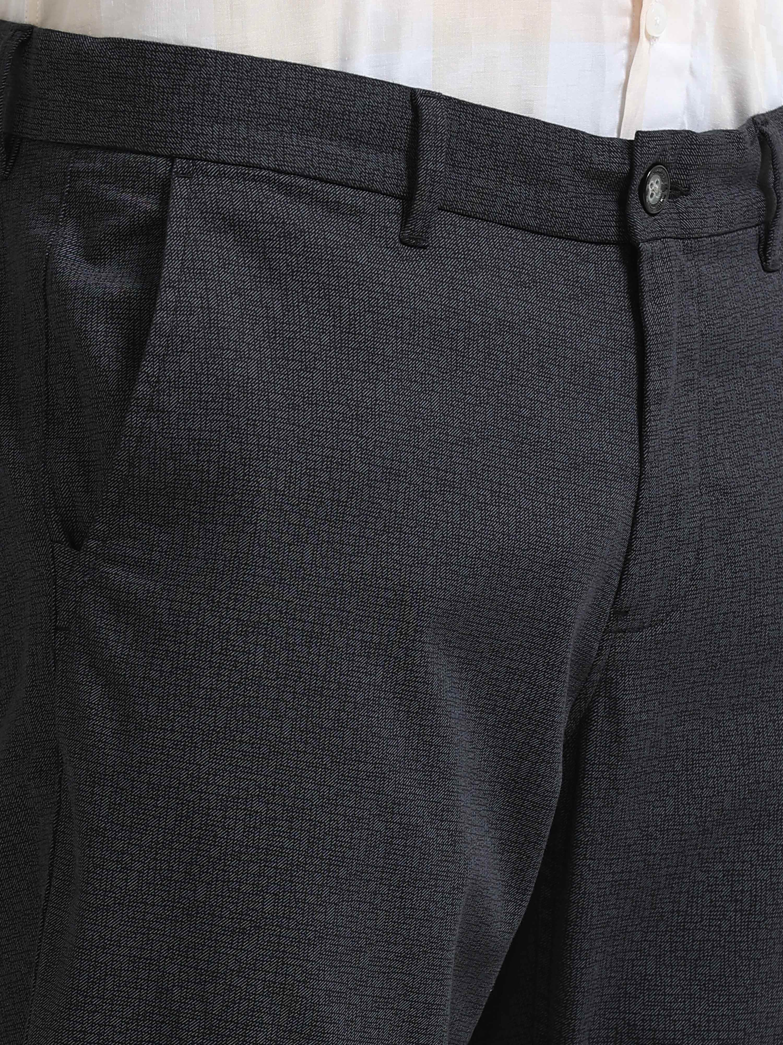 BLACK DOBBIES COTTON LYCRA BLEND TROUSER