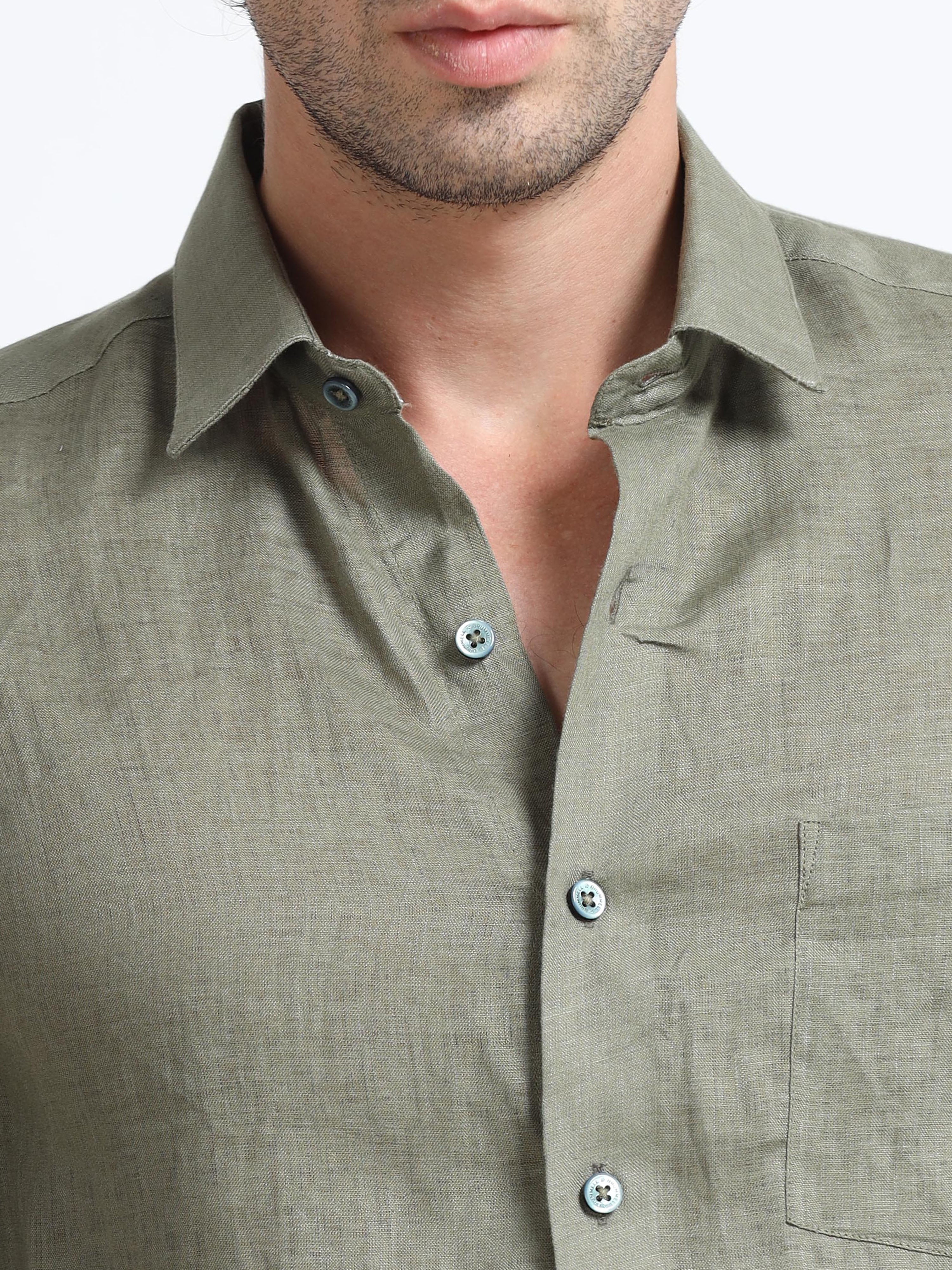 Rustic Olive Essential Linen Solid Shirt