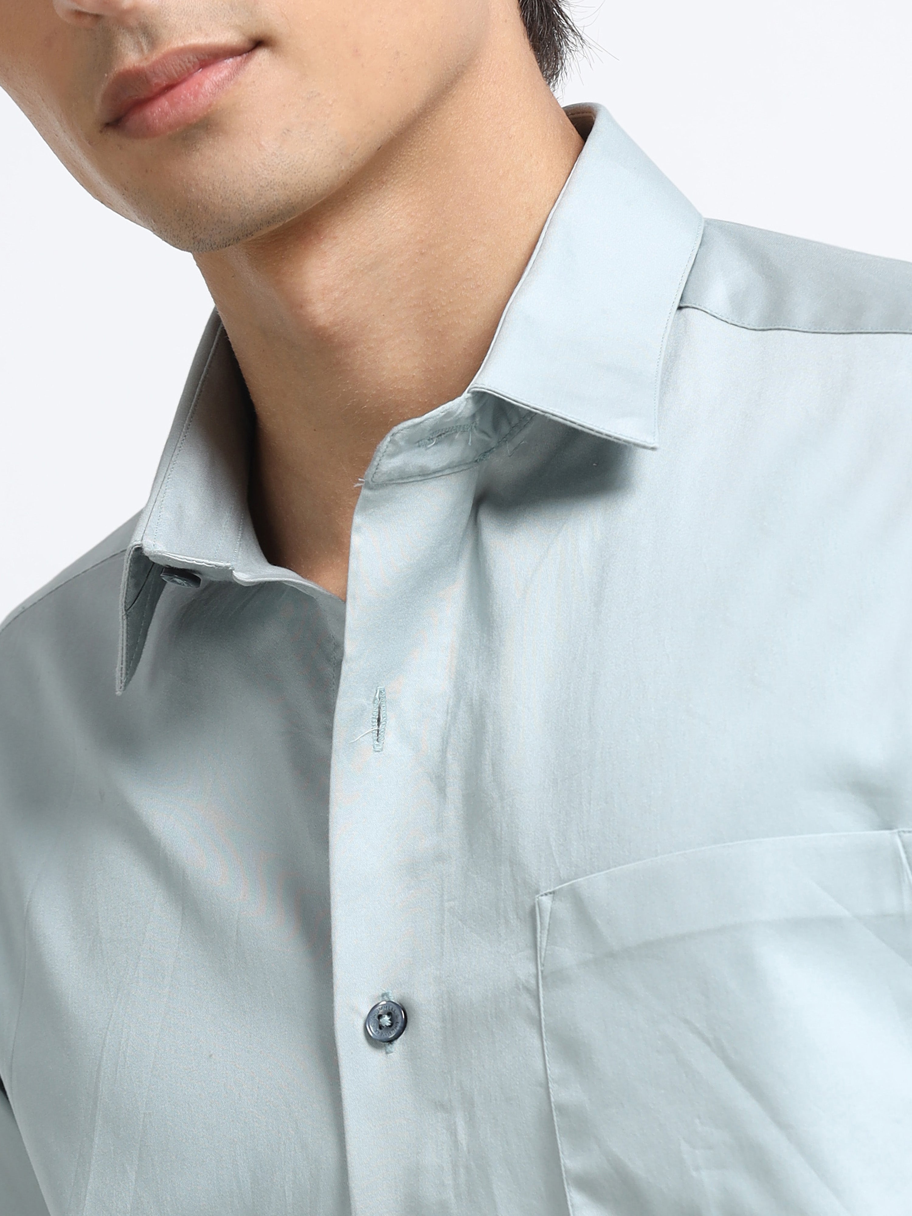 Arctic Mint Cotton Satin Stretch Solid Shirt