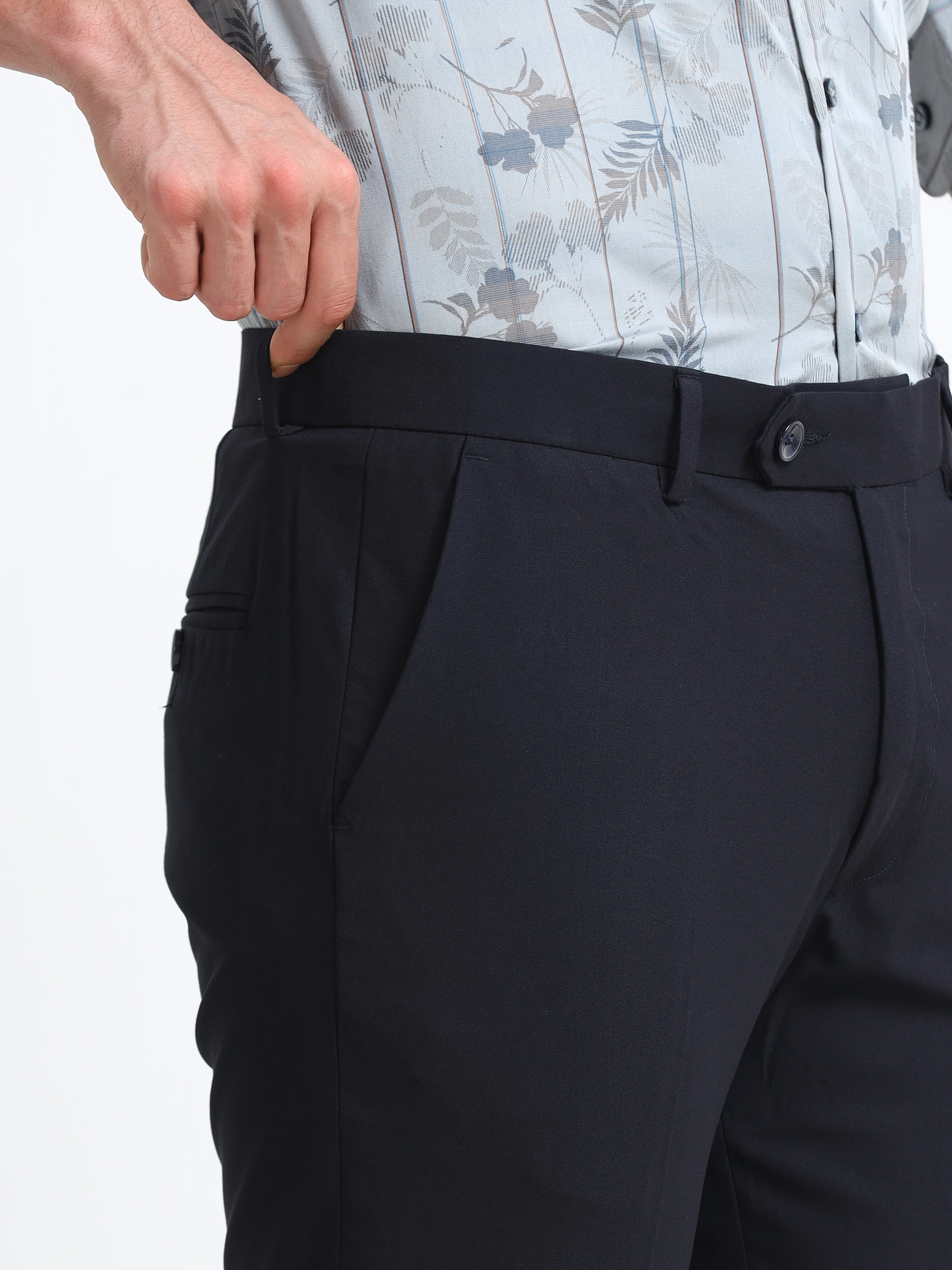 INK BLUE 4 WAY STRETCH VISCOSE BLEND FORMAL PANT