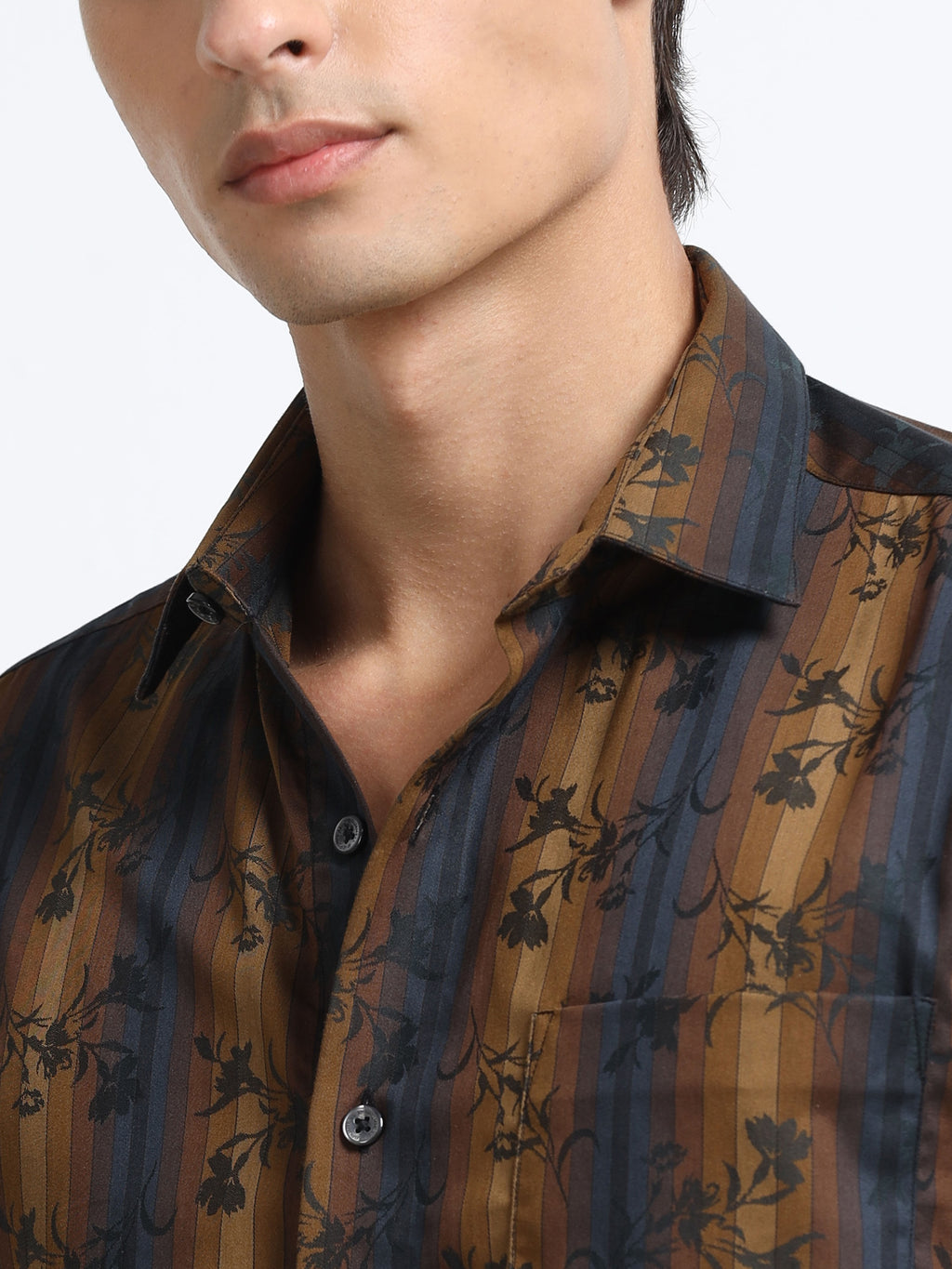 Midnight Copper Ornamental Floral Stripe Shirt