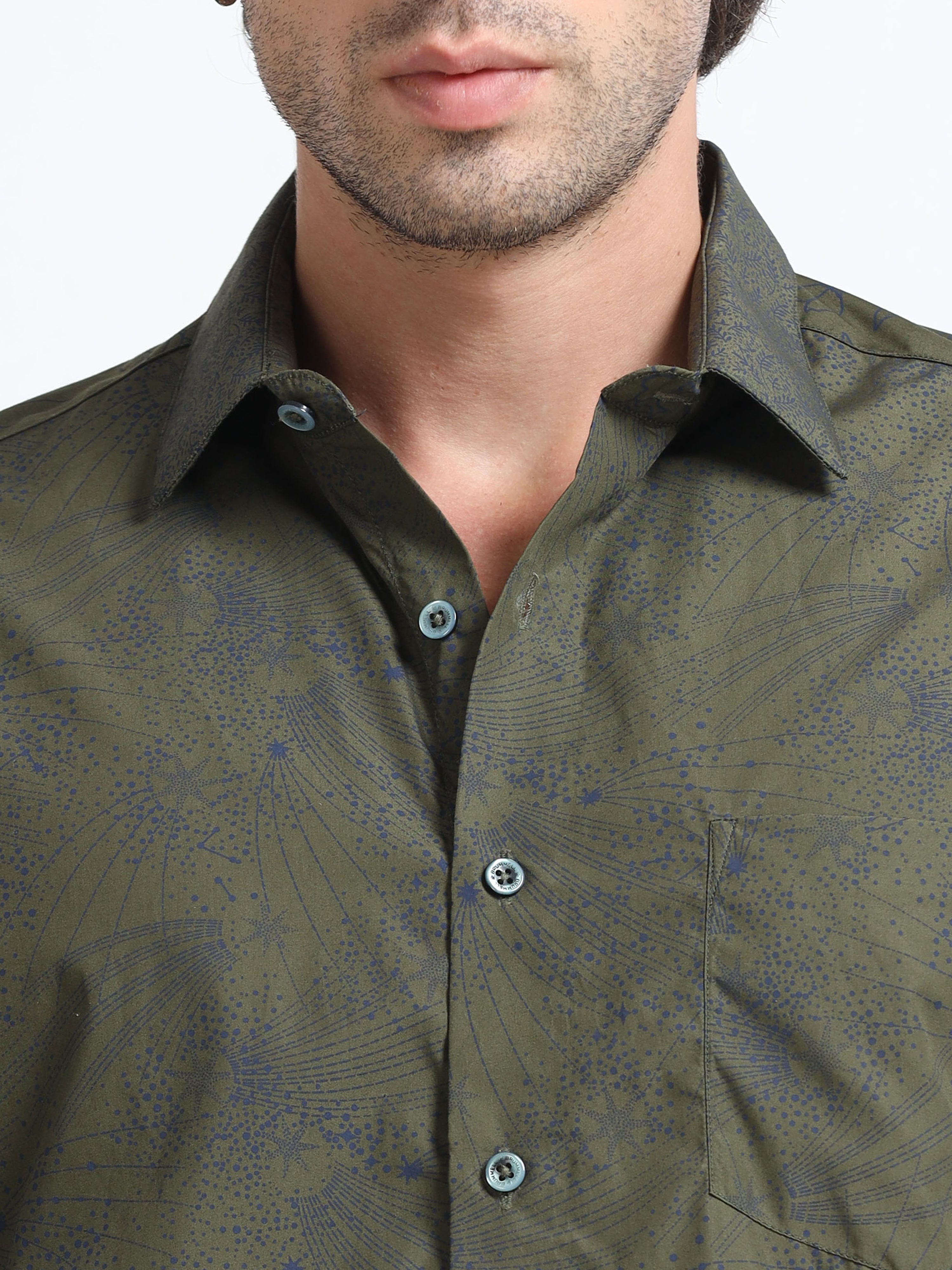 Obsidian Olive Artisan Flora Cotton Print Shirt