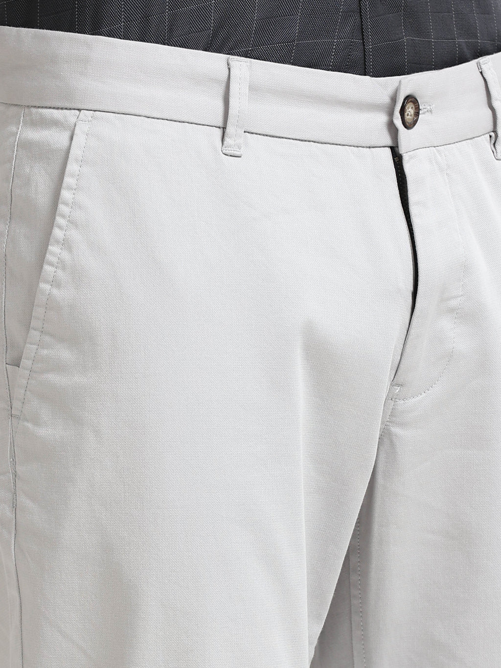 LIGHT GREY DOBBIES COTTON LYCRA BLEND TROUSER