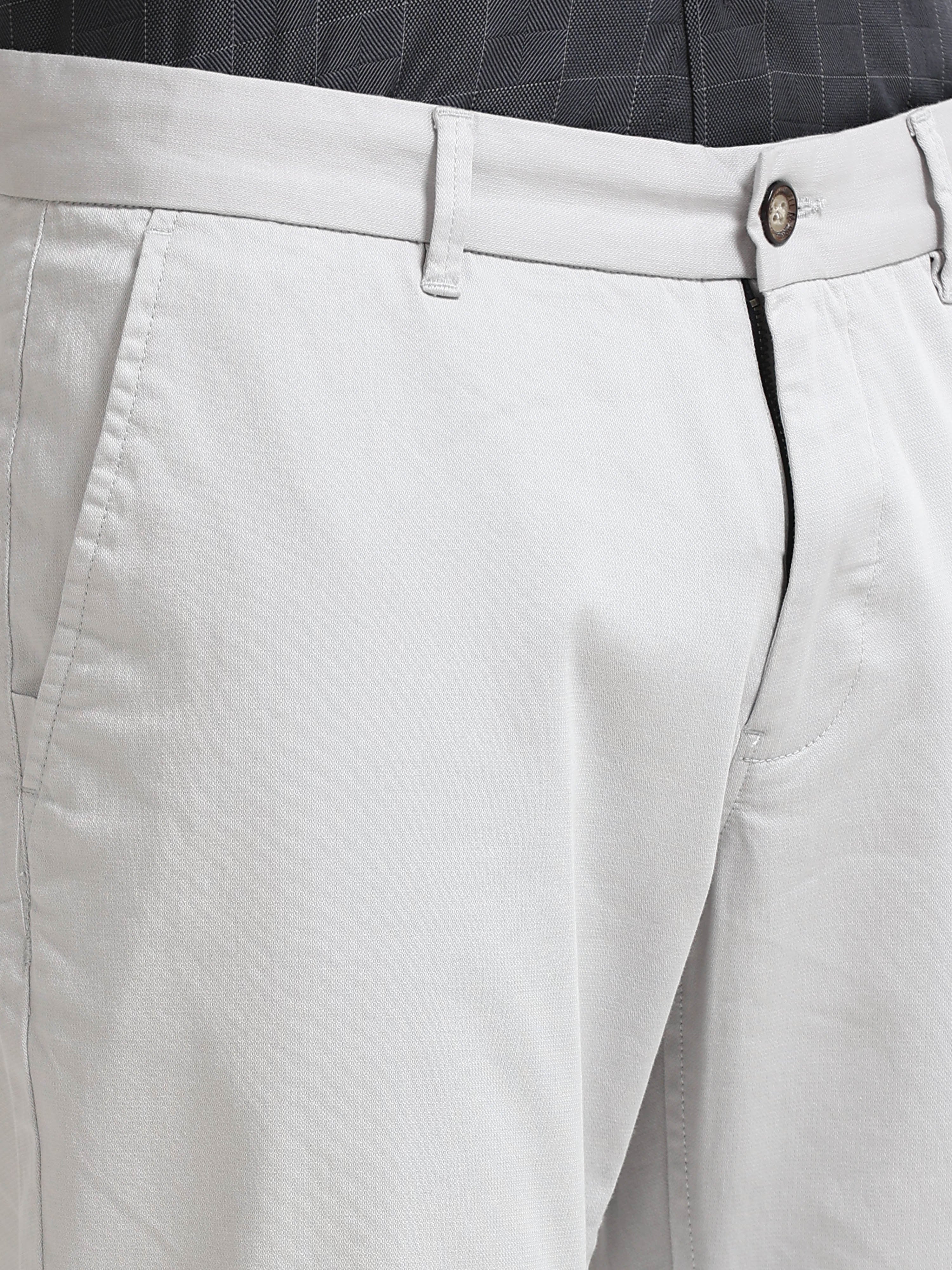 LIGHT GREY DOBBIES COTTON LYCRA BLEND TROUSER