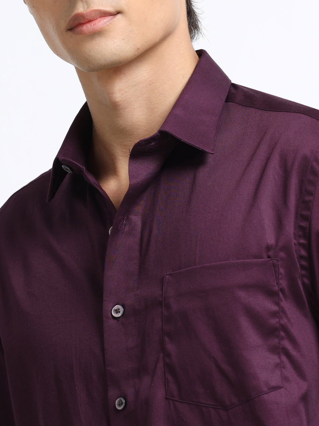 Mignight Wine Cotton Satin Stretch Solid Shirt