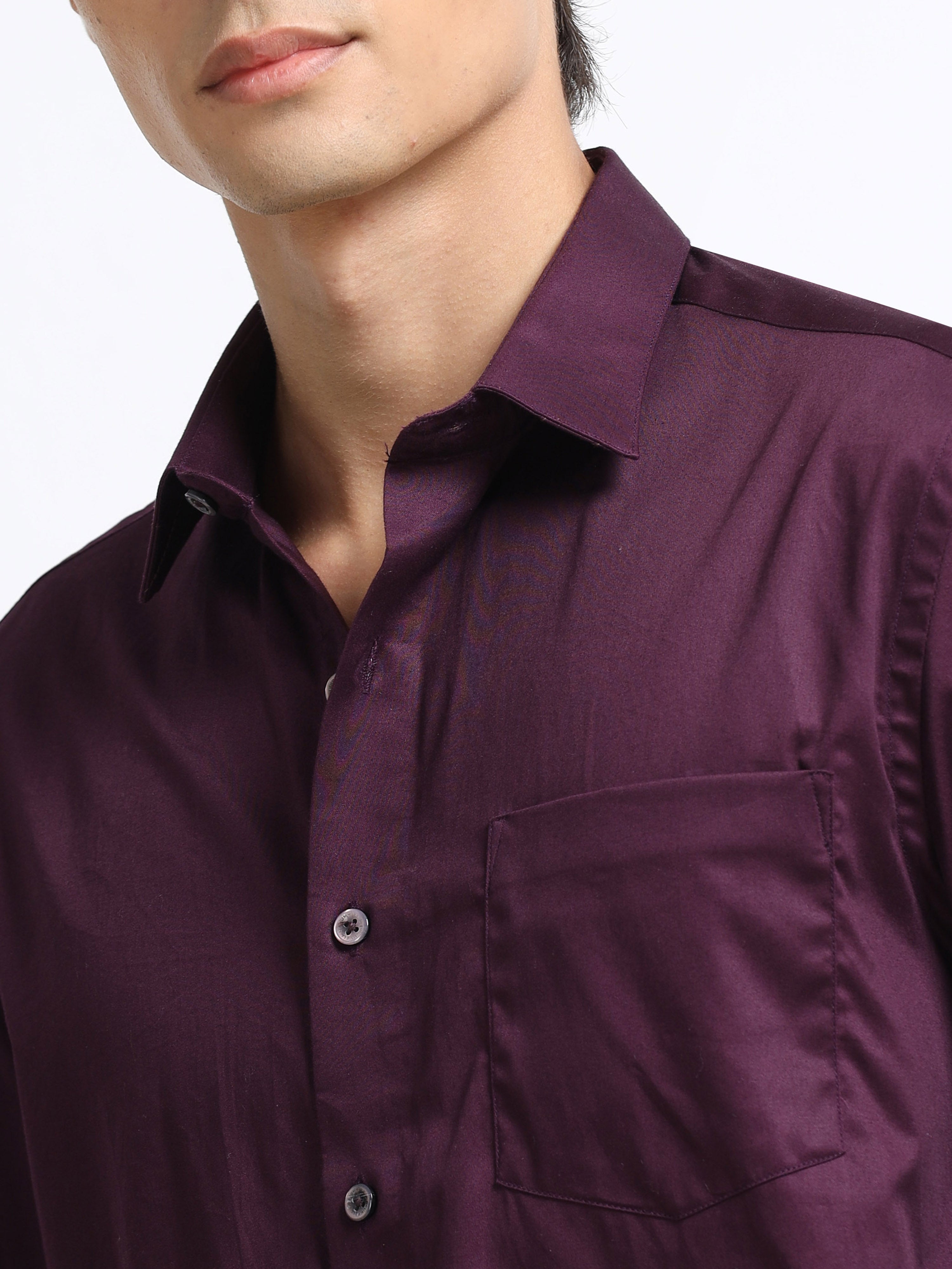 Mignight Wine Cotton Satin Stretch Solid Shirt