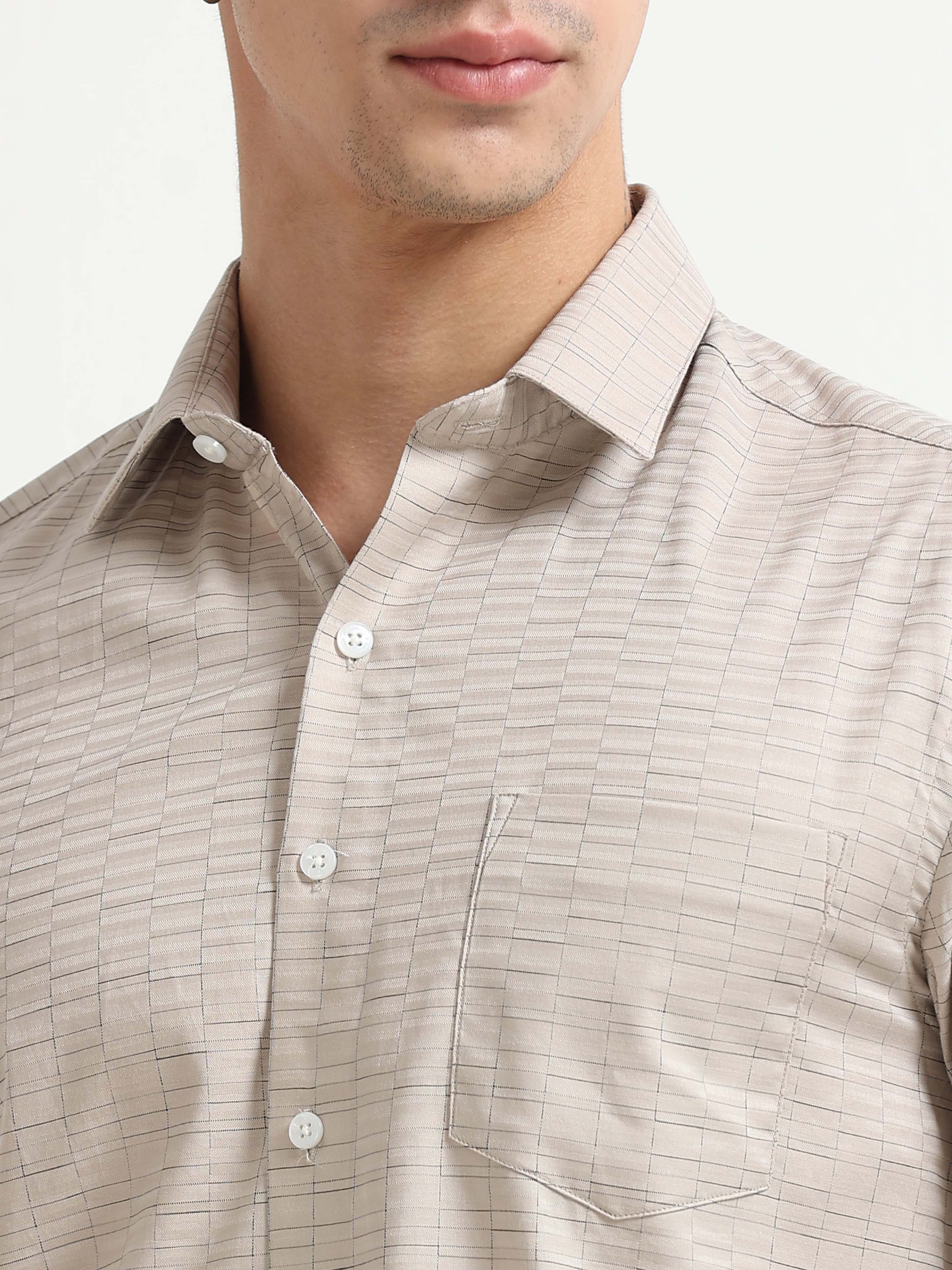 Sand Grid Windowpane Jacquard Shirt