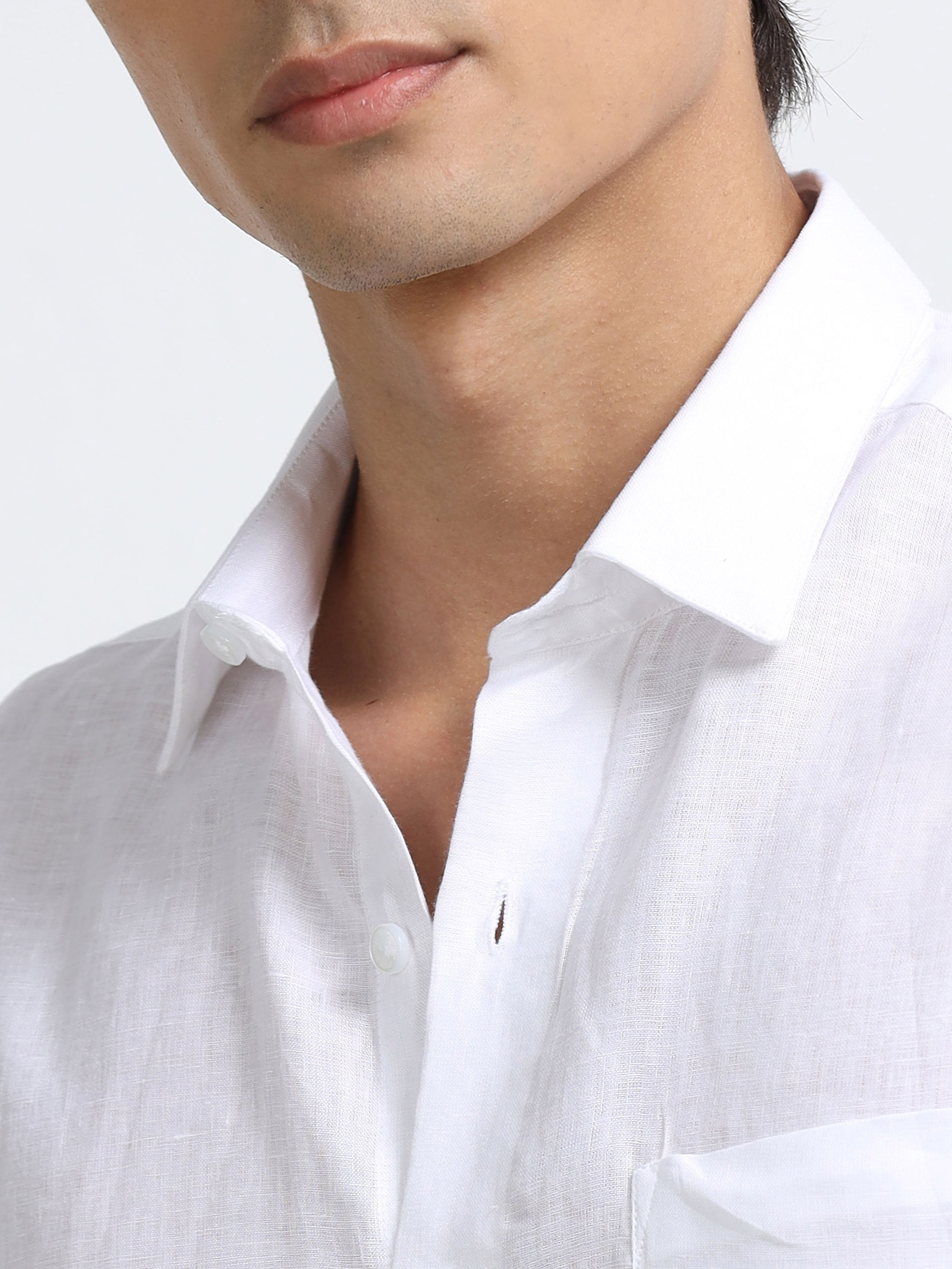 Arctic Breeze White Linen Solid Shirt